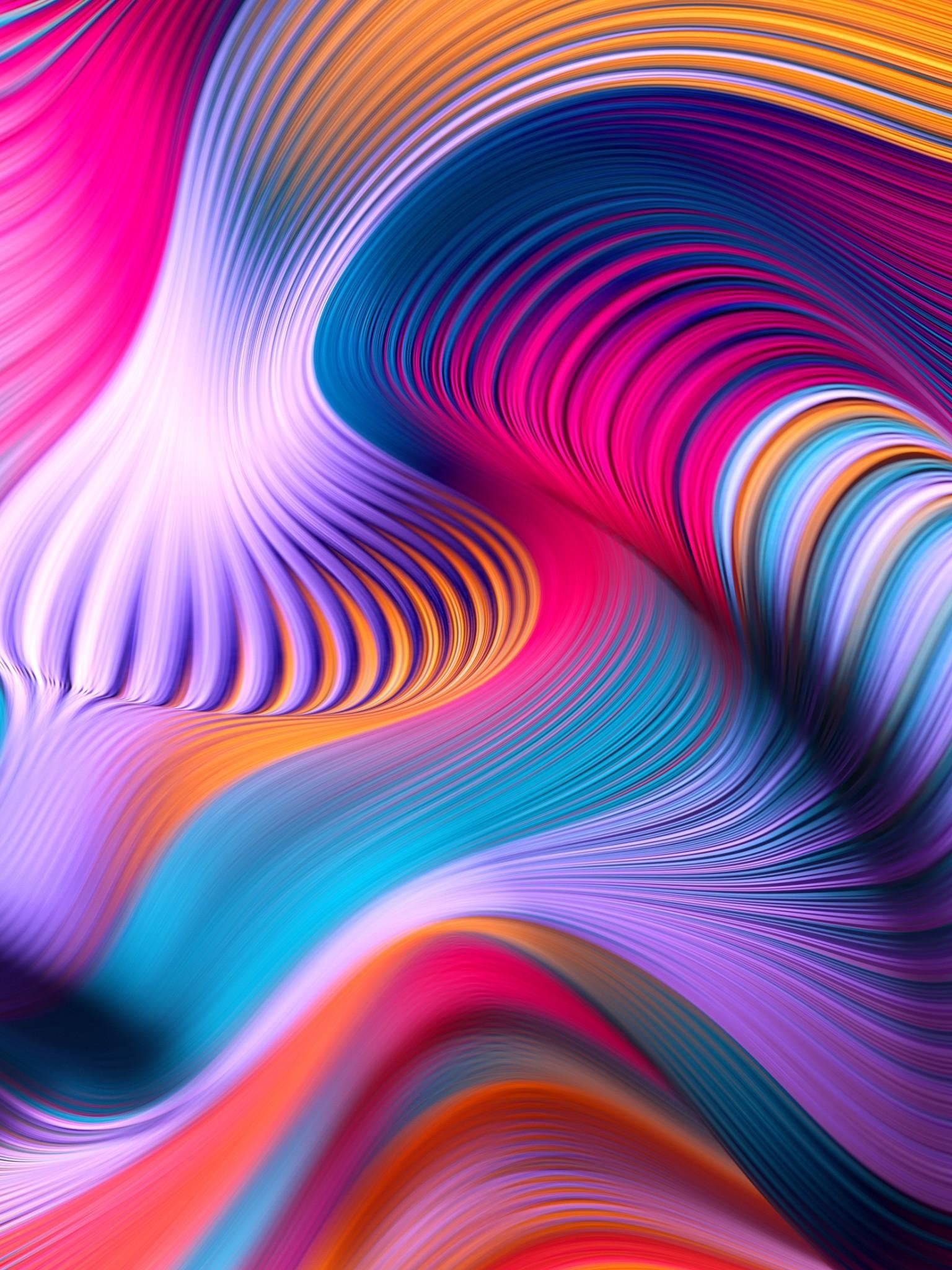 Download 1536x2048 Colorful Gradient, Curly Lines, Waves