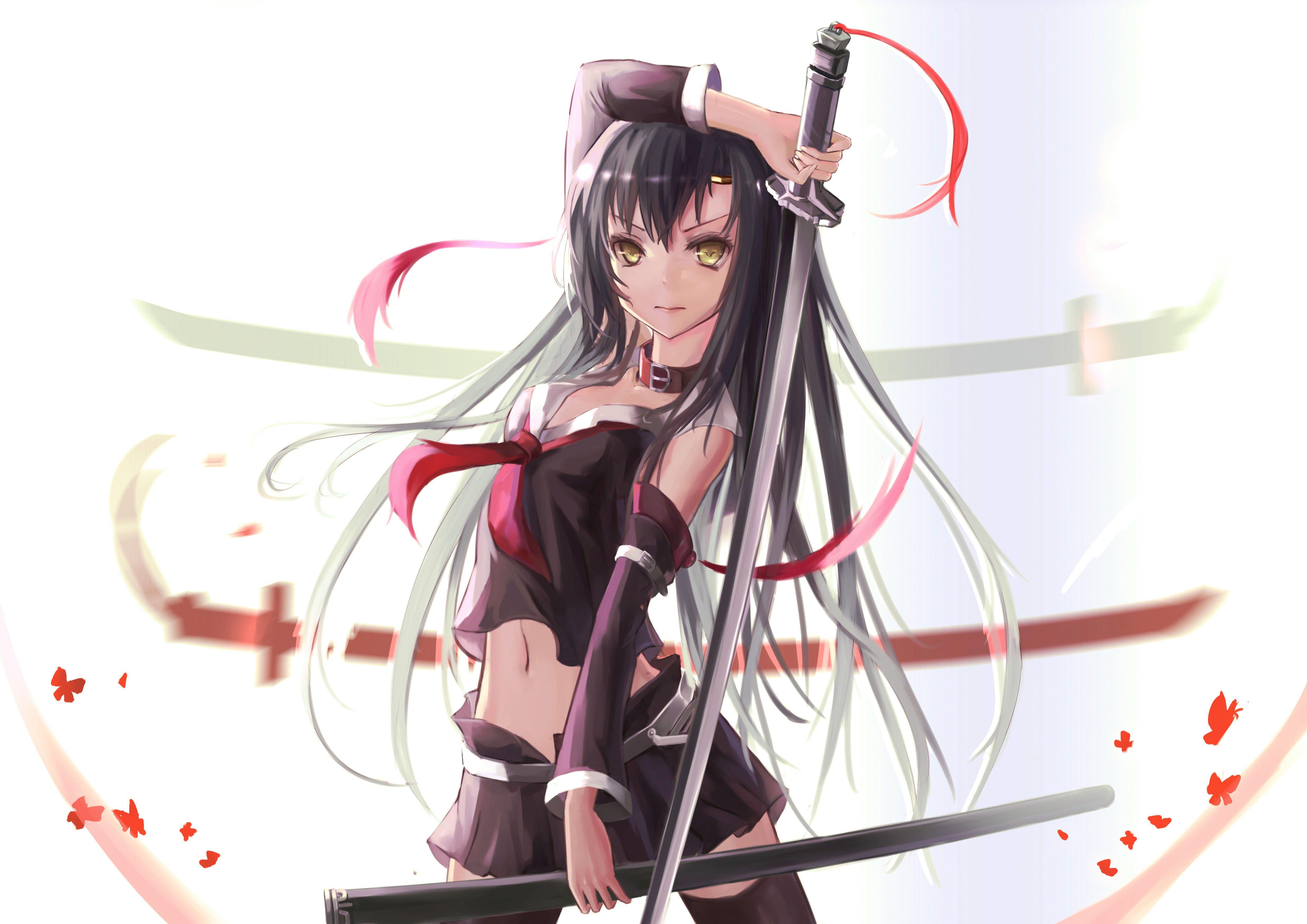 anime, Samurai, Girl, Dress, Sword, Long, Hair Wallpaper HD / Desktop and Mobile Background