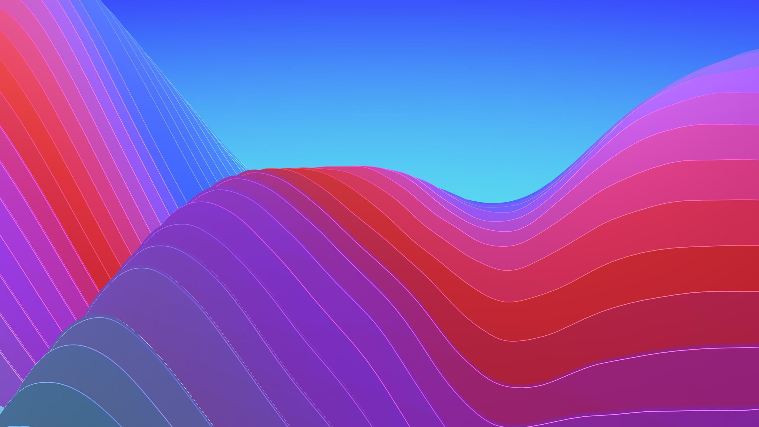 Download 2560x1440 wallpaper waves, abstract, gradient, ios 11