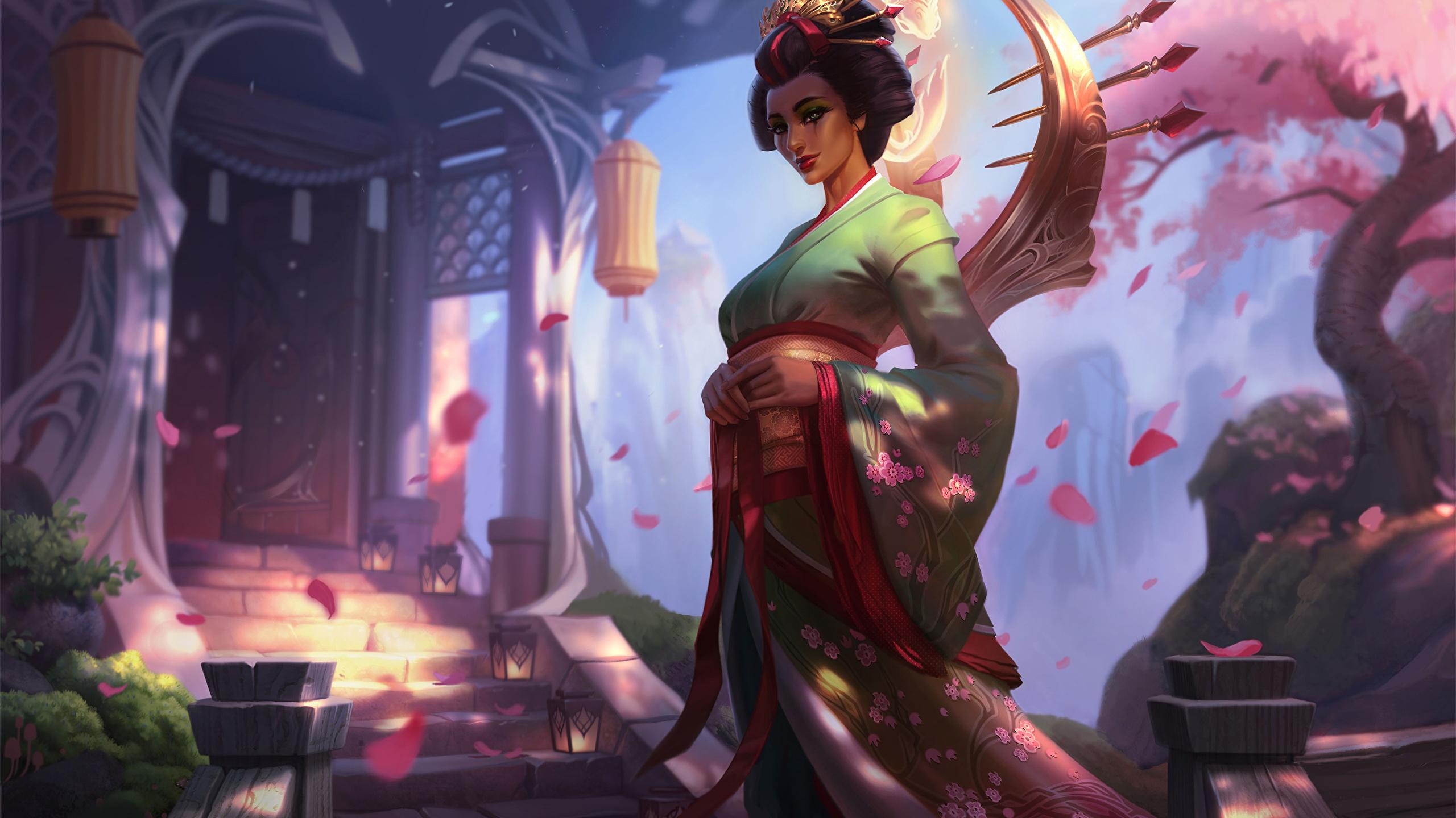 Desktop Wallpaper League of Legends Sakura Karma Kimono 2560x1440