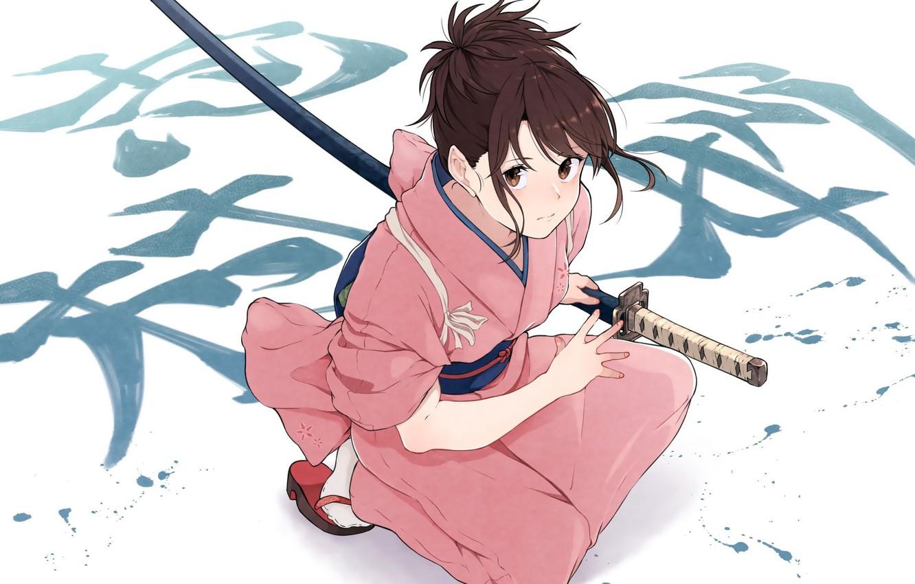Wallpaper girl, sword, weapon, anime, katana, samurai, artwork, Gintama, kimono, anime girl, Shimura Tae image for desktop, section сёнэн