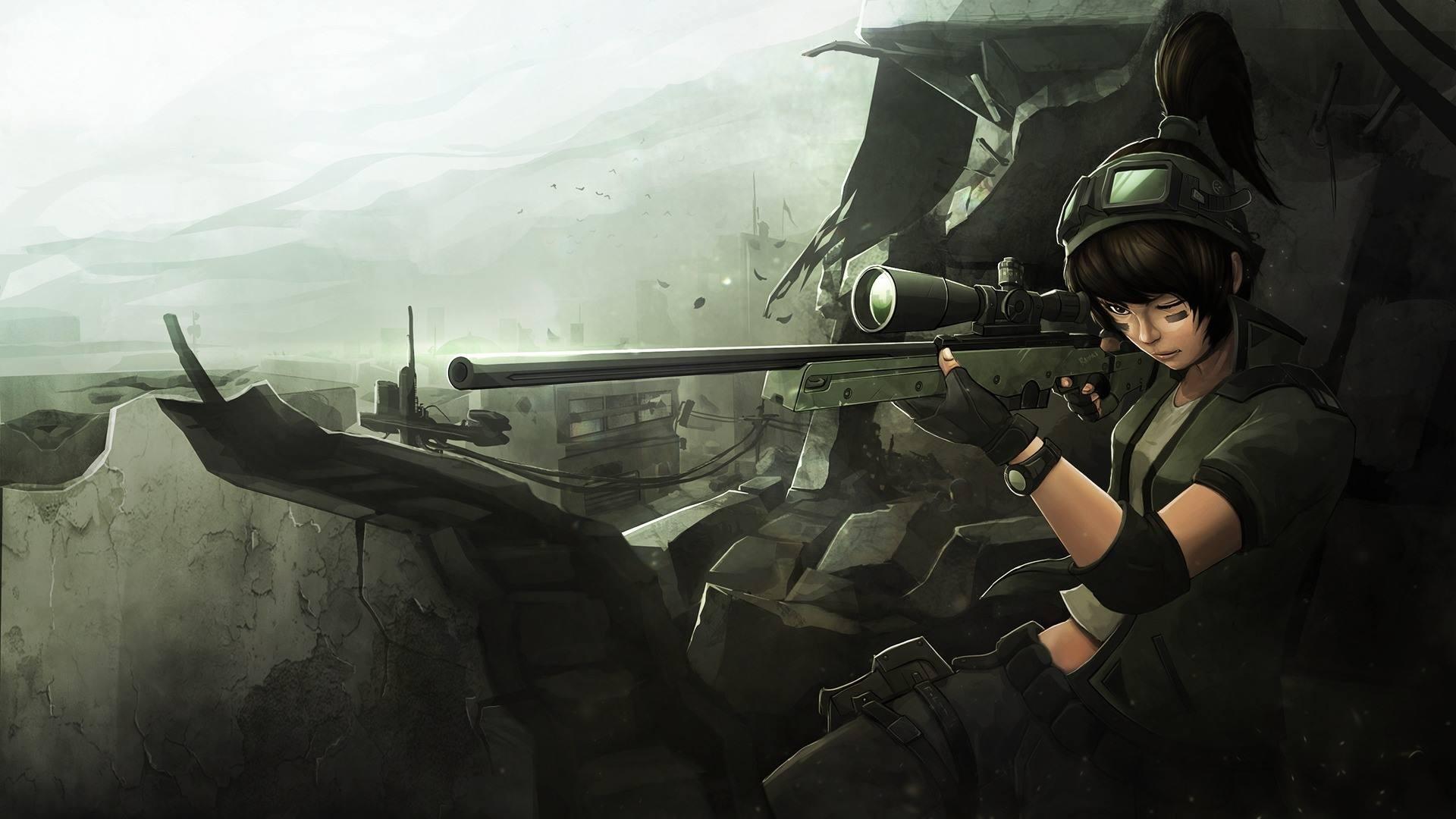 Wallpaper Girl In War Field Anime Girl Sniper Anime