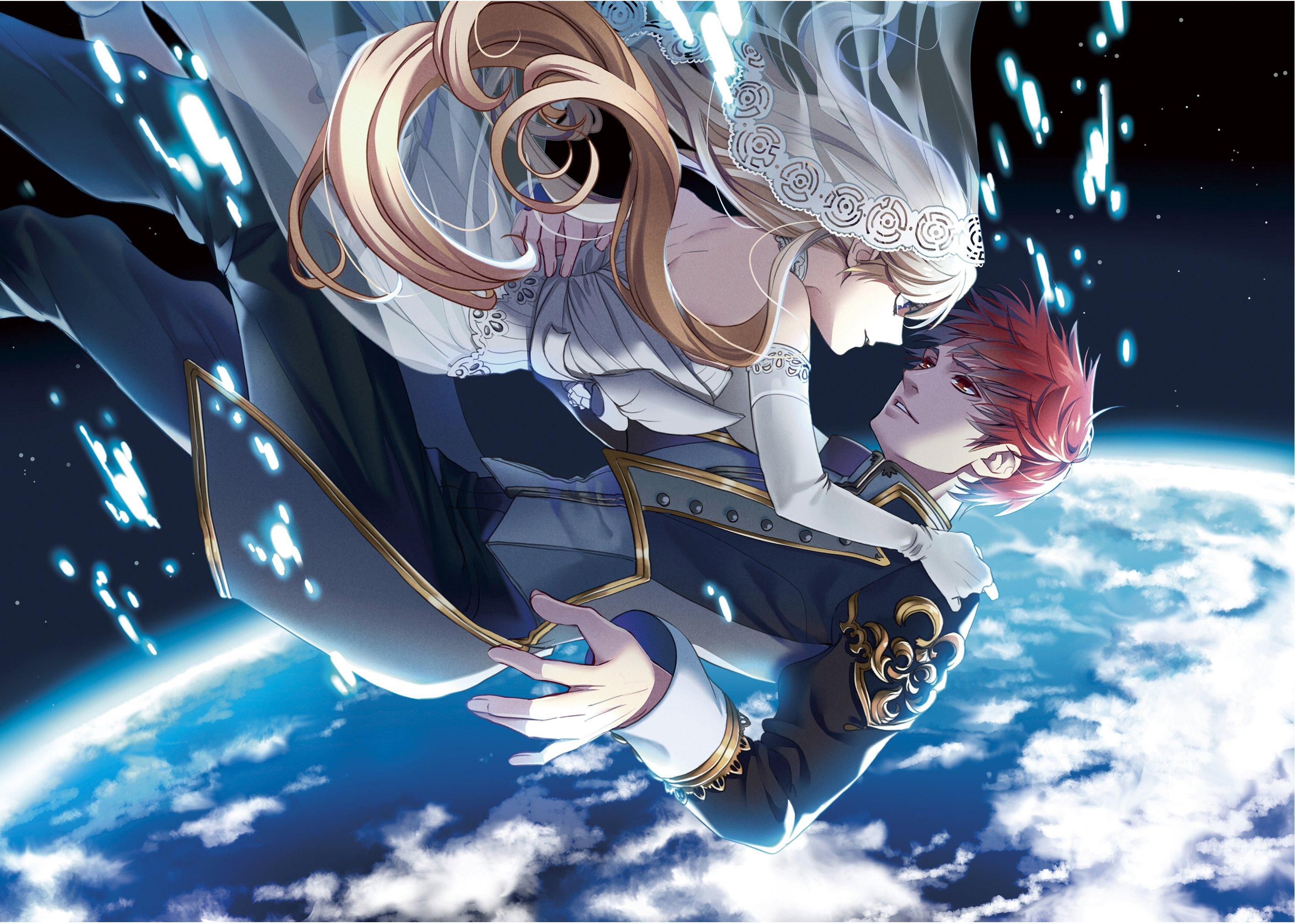 Original couple anime earth red hair blonde love space girl boy wallpaperx2024