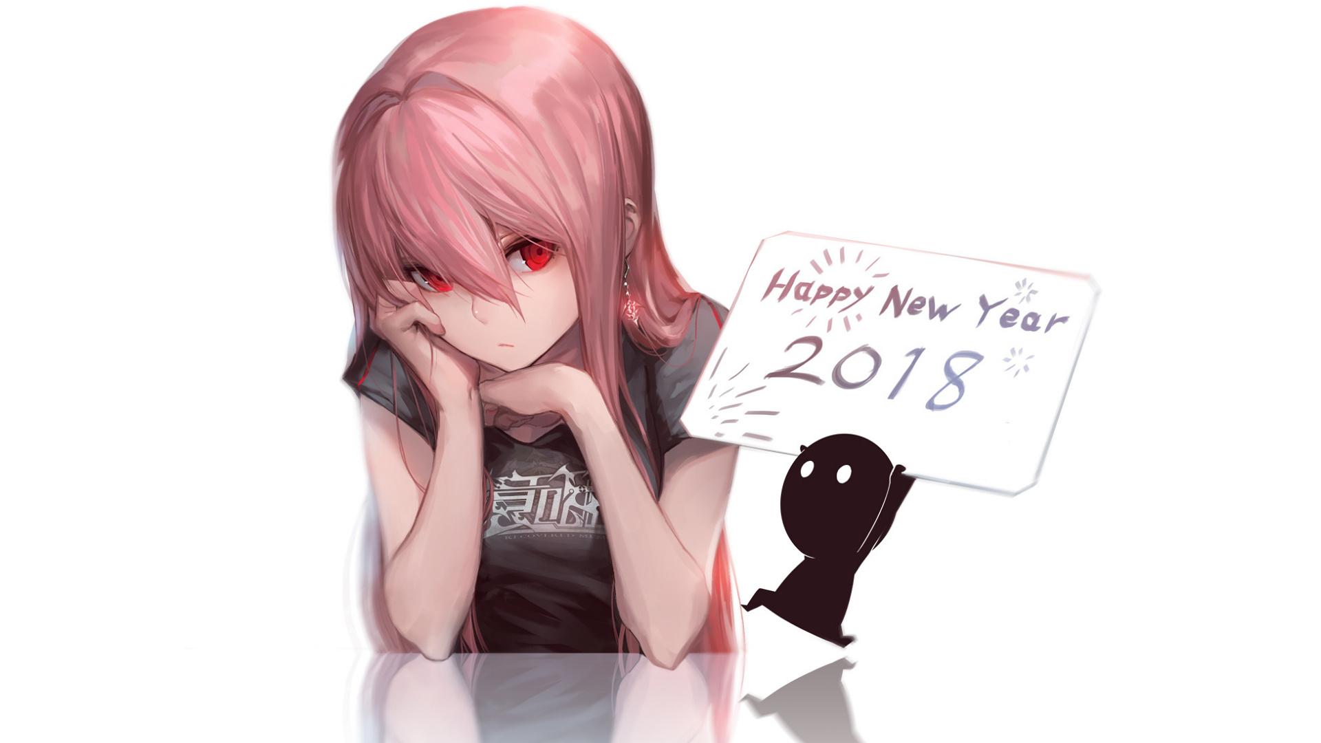 Wallpaper Red Eyes, Anime Girl, Sad, Happy New Year, New