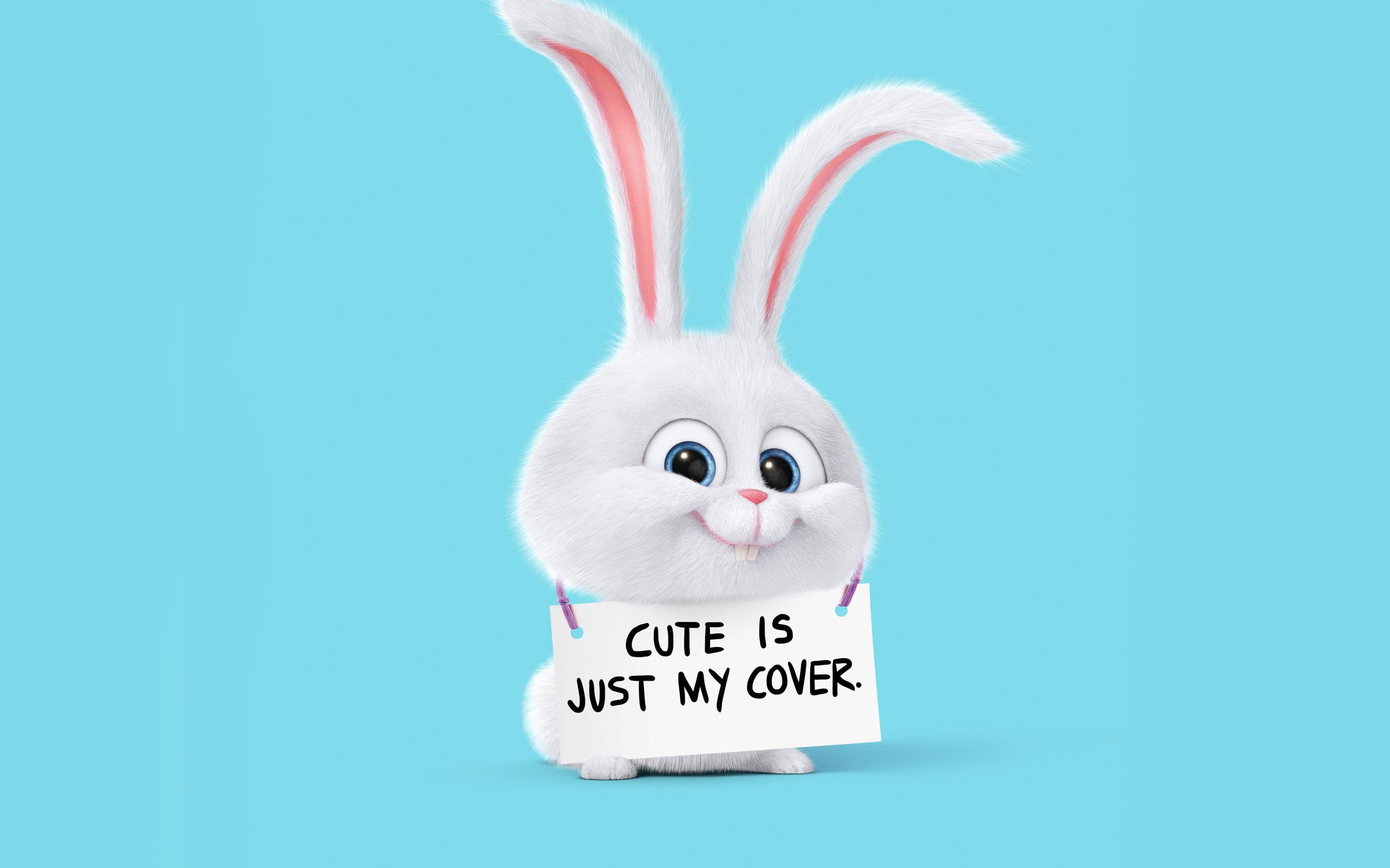 White rabbit cartoon character, bunny ears, pet, blue background