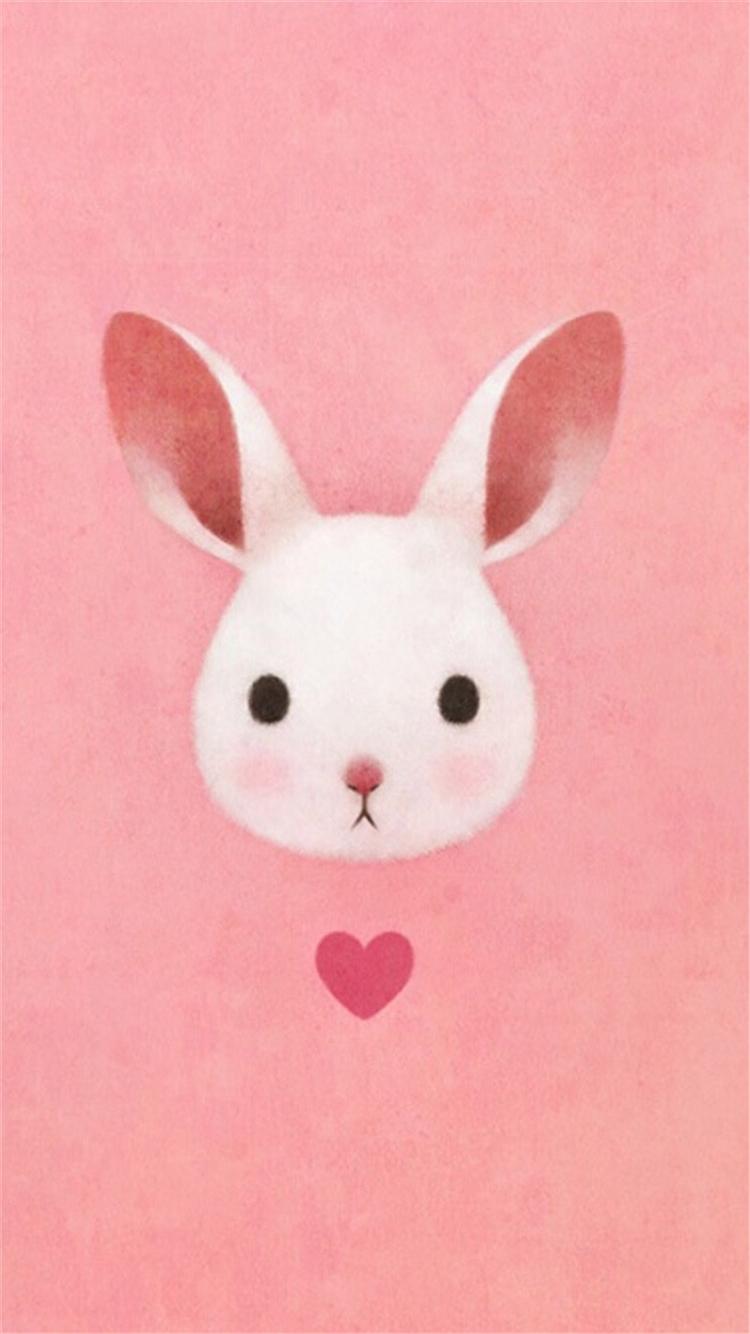 Cute Lovely Pink Rabbit Drawing Art iPhone 8 Wallpaper Free Download