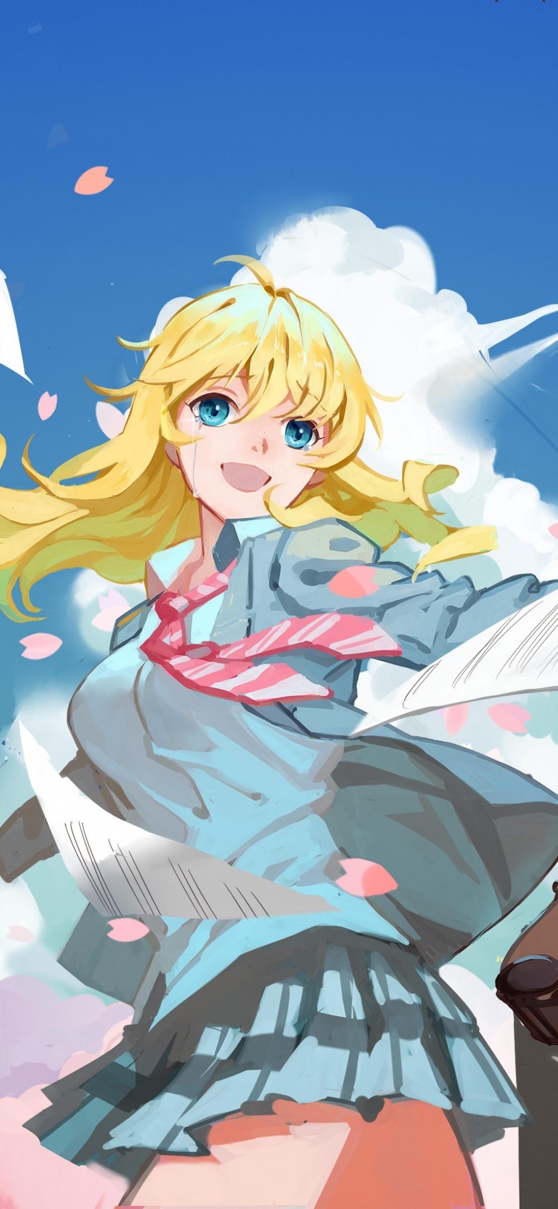 Download 1125x2436 wallpapers artwork, anime girl, kaori miyazono