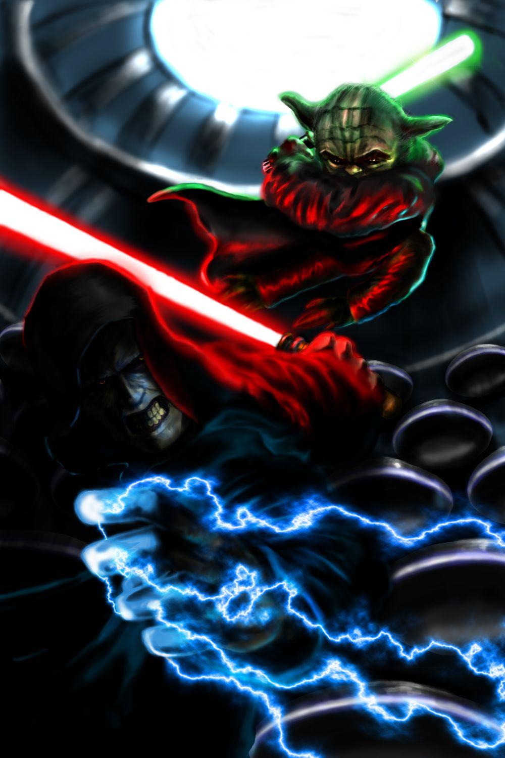 Yoda Vs. Sidious by GurgleSploit. Star wars