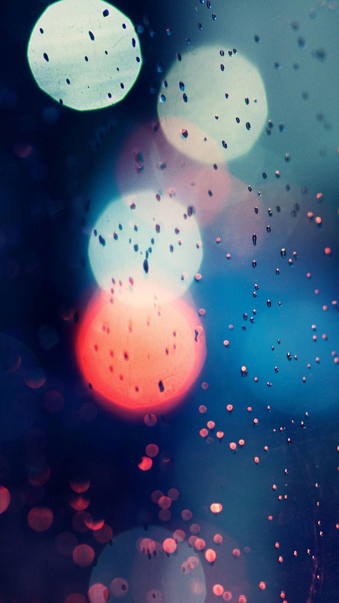 Bokeh Blue Red City Lights Rain Drops Window Android Wallpaper