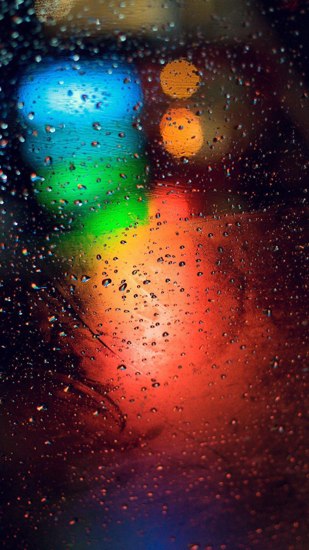 Rain On Glass Blue Green Red Lights Android Wallpaper free download