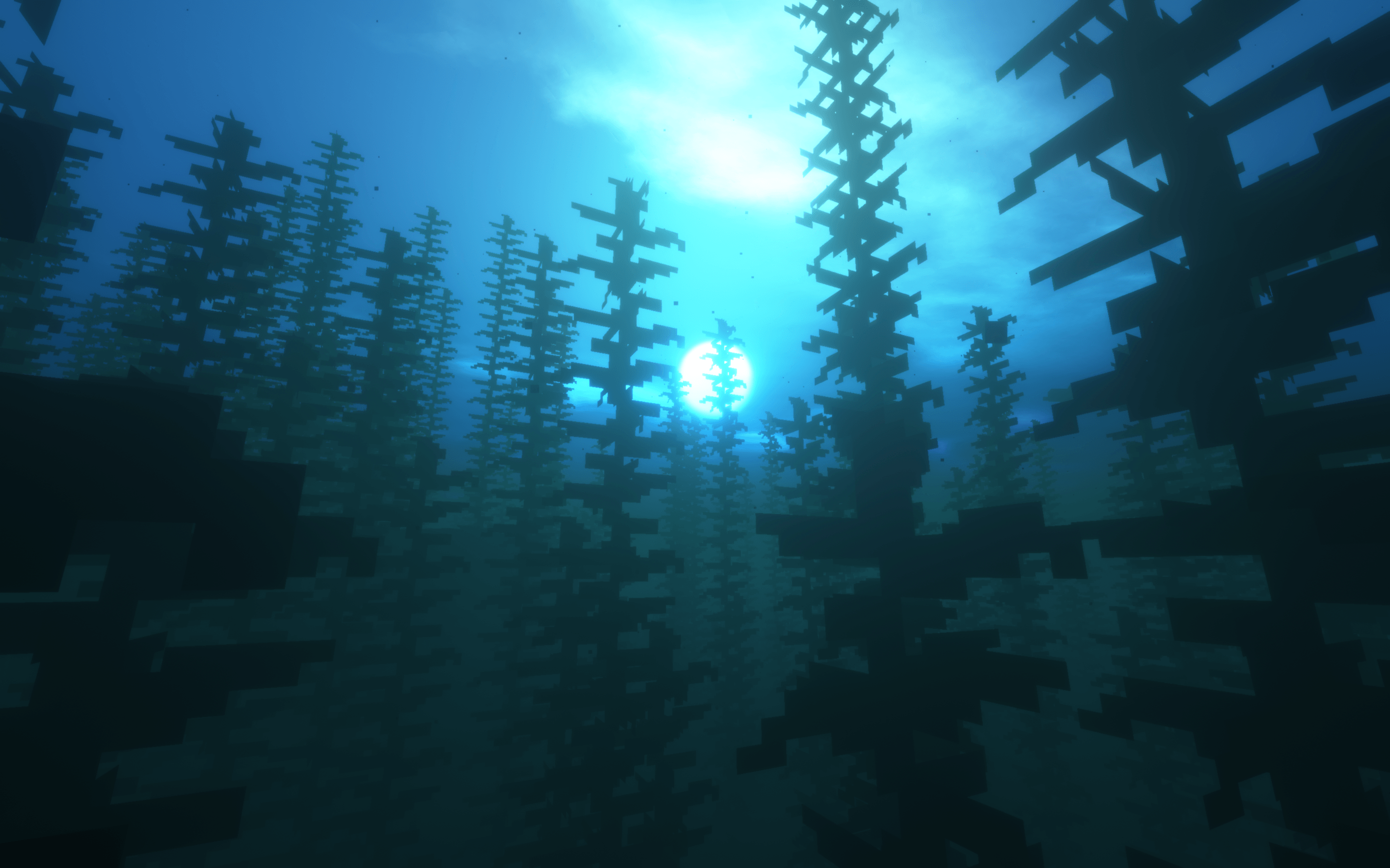 Download 2880x1800 Minecraft, Trees, Moon, Underwater Wallpaper