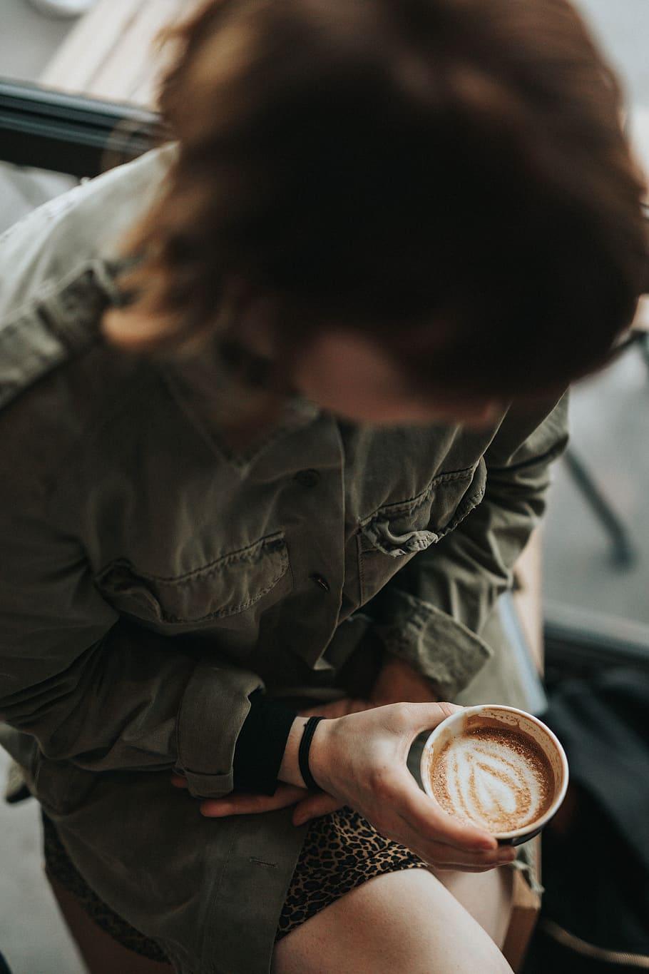 HD wallpaper: person holding cup of coffee latte, woman, bokeh
