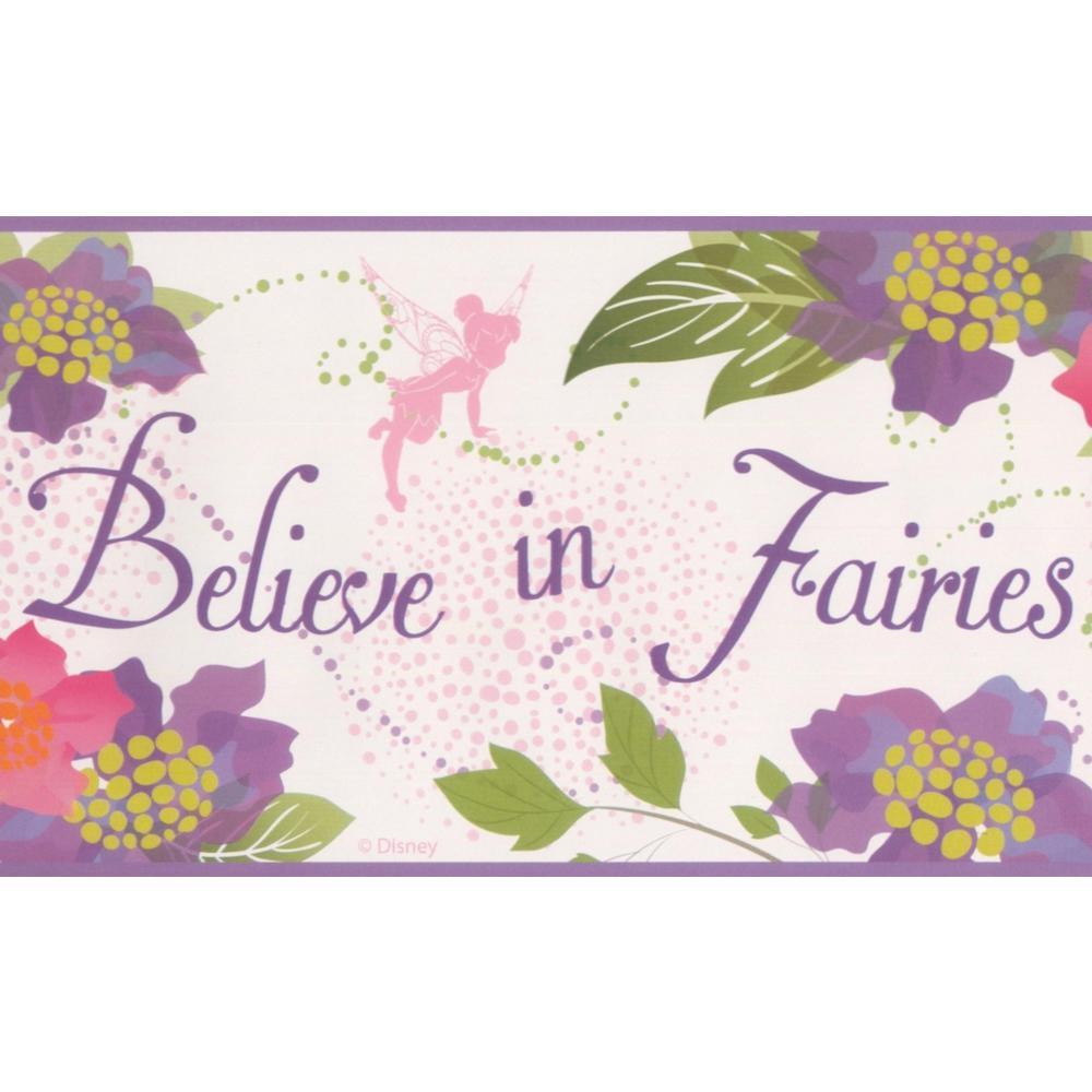 York Wallcoverings Believe in Fairies Pink Purple Flowers Kids