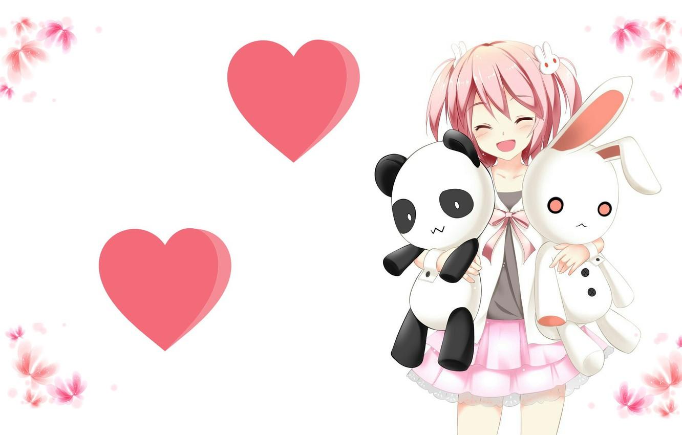 Wallpaper mood, toys, anime, art, girl, hearts, Bunny. Panda image for desktop, section кодомо