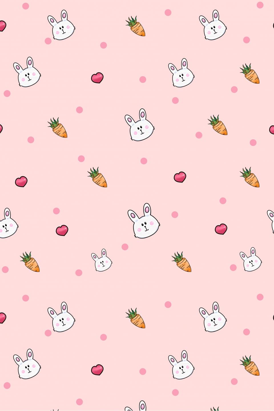 Hand Drawn Cute Bunny Wallpaper Print Ad, Hand Drawn Background