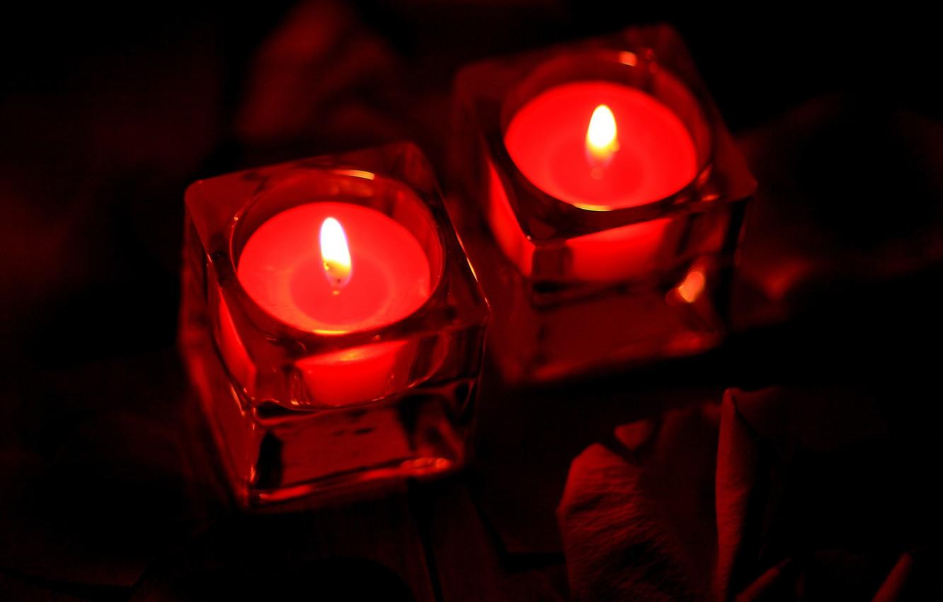 Wallpaper fire, two, candles, red, twilight, Valentine's day