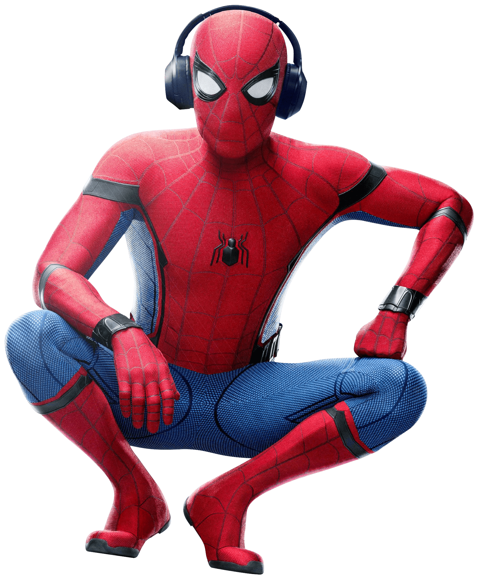 Spiderman squatting with headphones. Spiderman, Spider, Homecoming