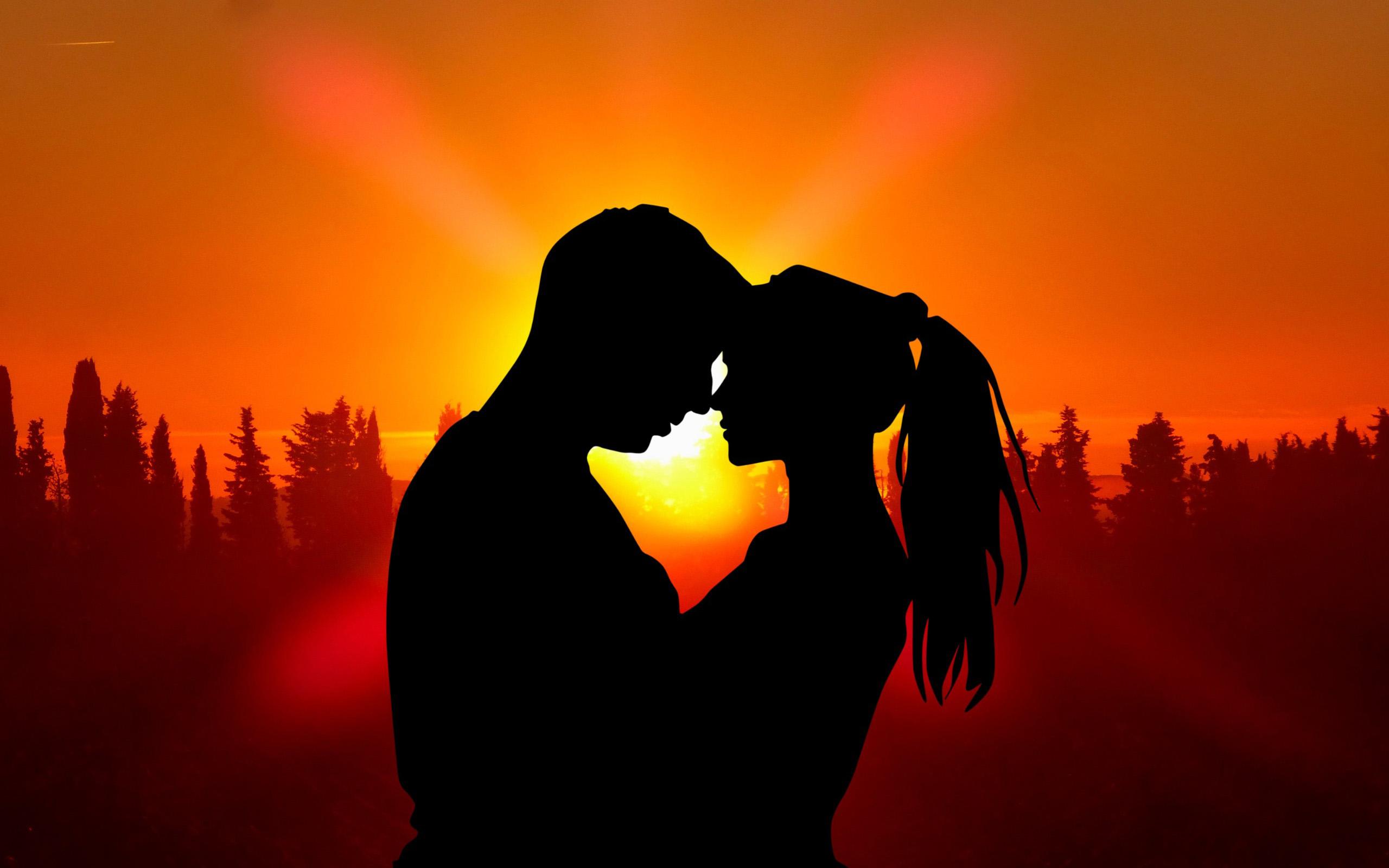 Sunset Boy and Girl Silhouette romantic couple love Wallpaper HD for mobile phones, Wallpaper13.com