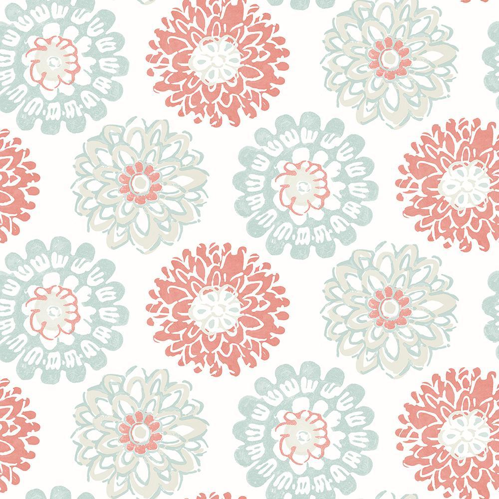 Chesapeake 56.4 sq. ft. Sunkissed Coral Floral Wallpaper 3120