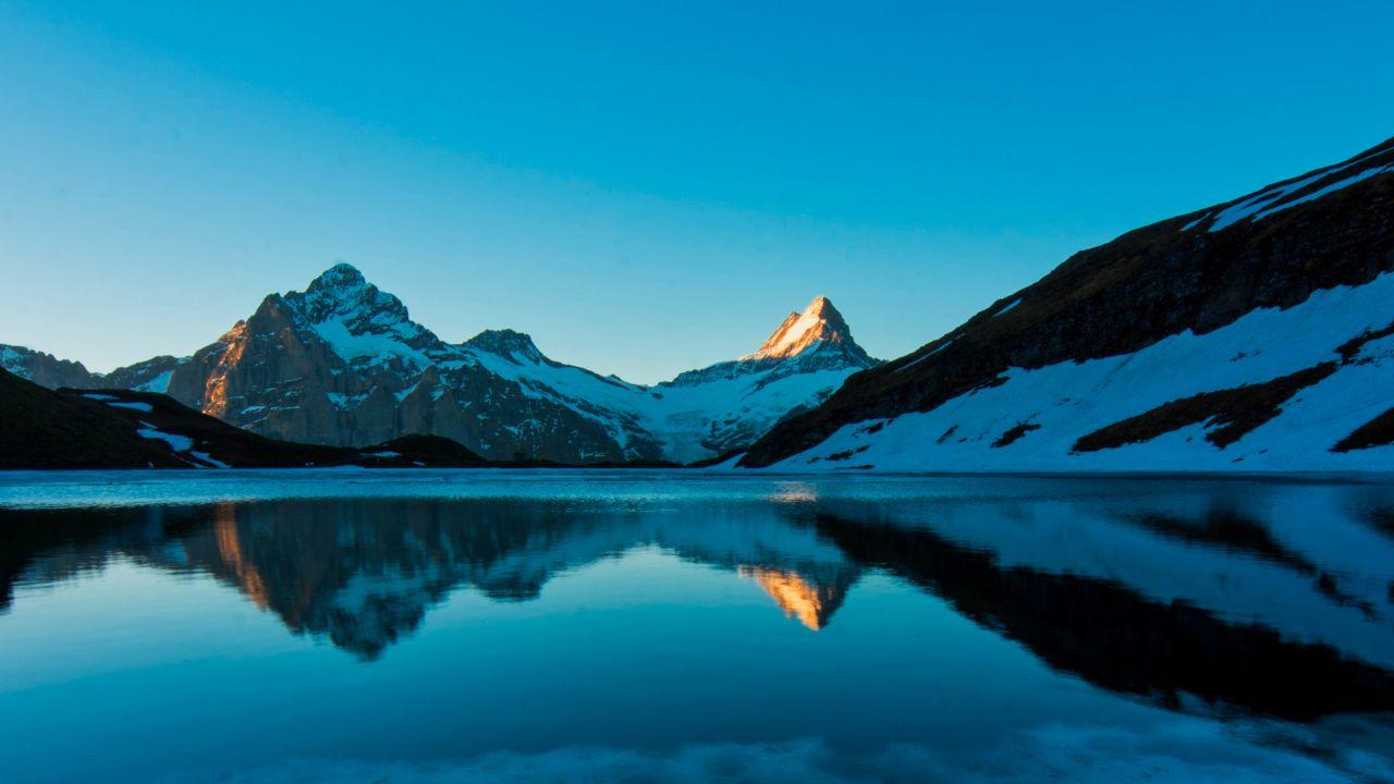 Wallpaper Mountains, Lake Bachalpsee, Reflections, Blue