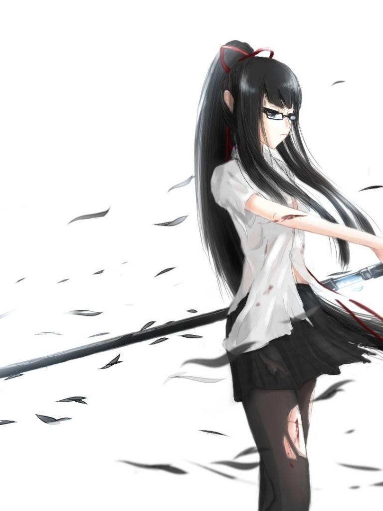 Anime Girl with Katana Sword iPad mini wallpaper