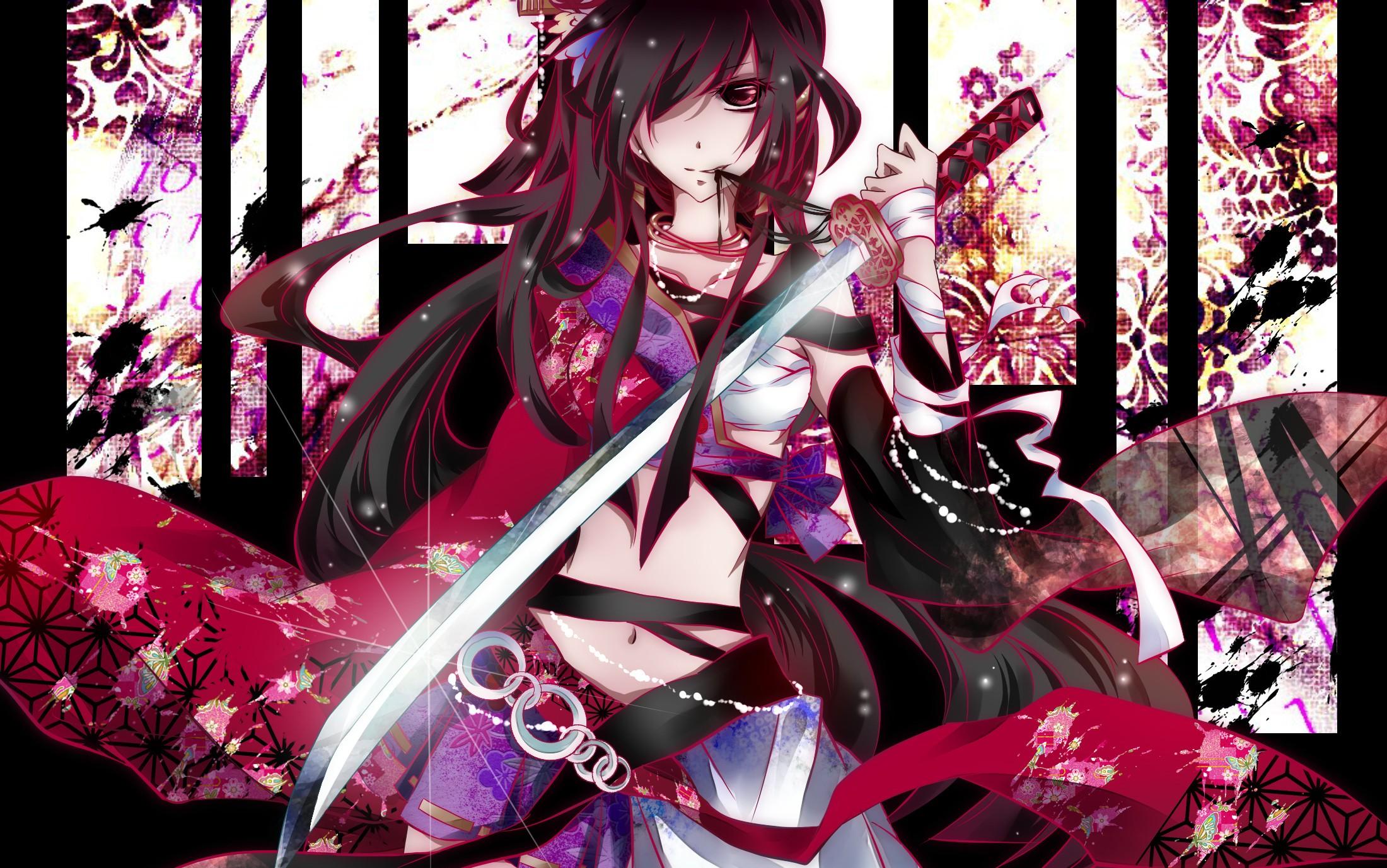 Dress katana weapons anime girls wallpaperx1378