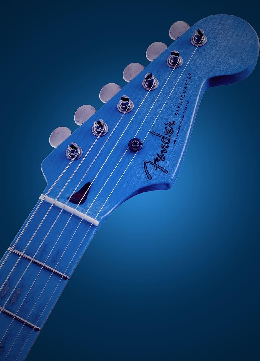 HD wallpaper: blue Fender Stratocaster electric guitar headstock, glowing, style