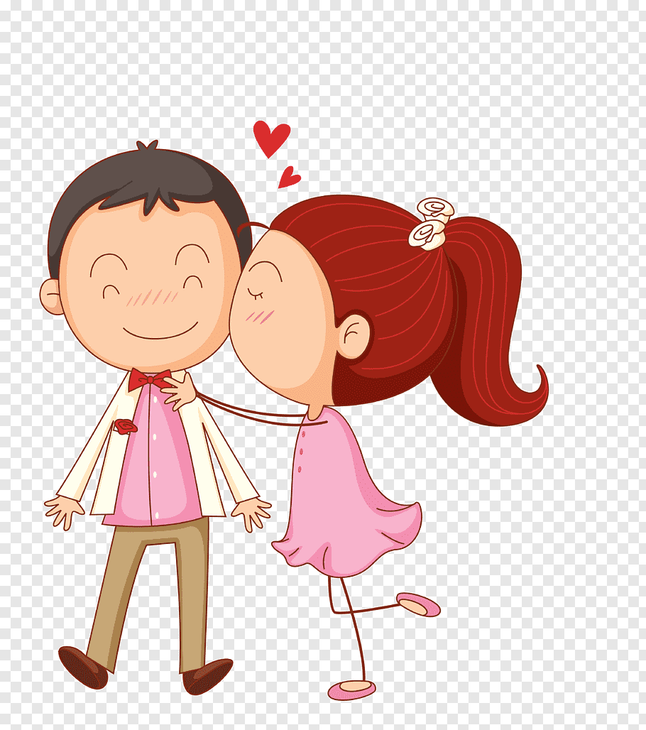Girl kissing boy on cheek, Kiss Cartoon, Cartoon couple free png