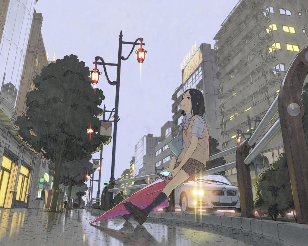Free download Sad schoolgirl in the rain wallpaper Anime