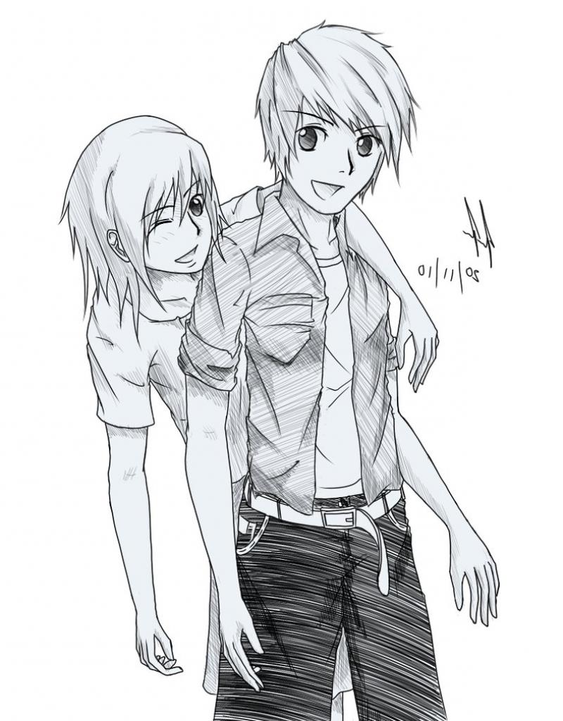 anime boy and girl sketch