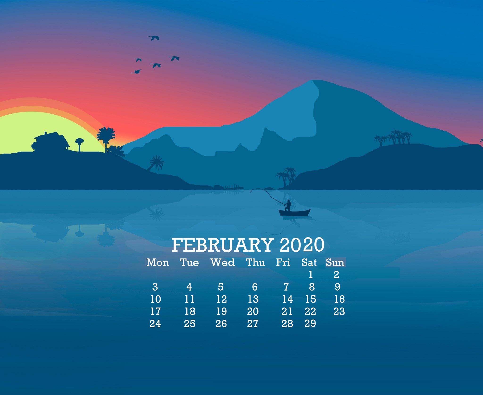 February 2020 Desktop Calendar Wallpaper