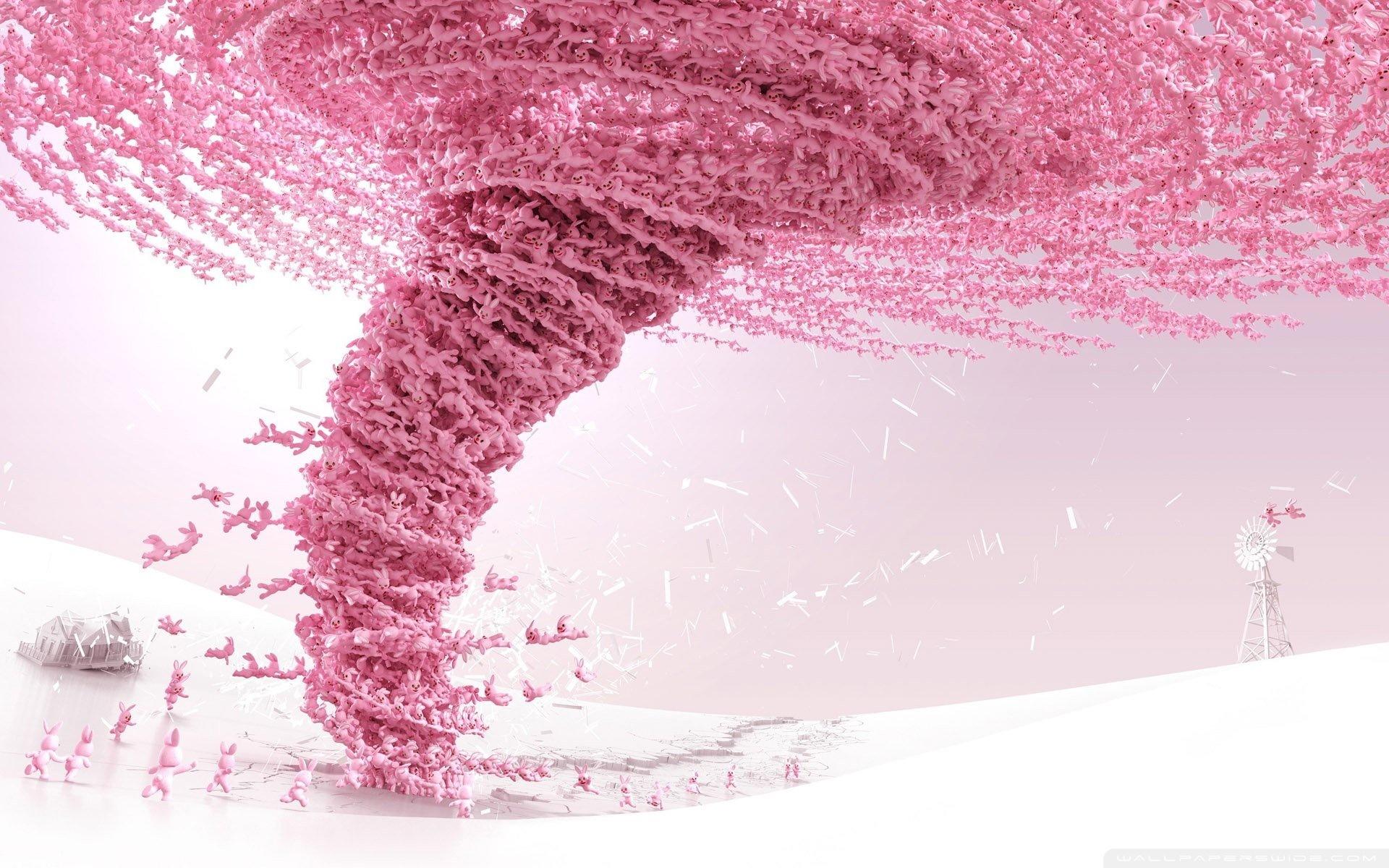 Pink HD Abstract Rabbits Tornadoes Winter Desk Wallpaper
