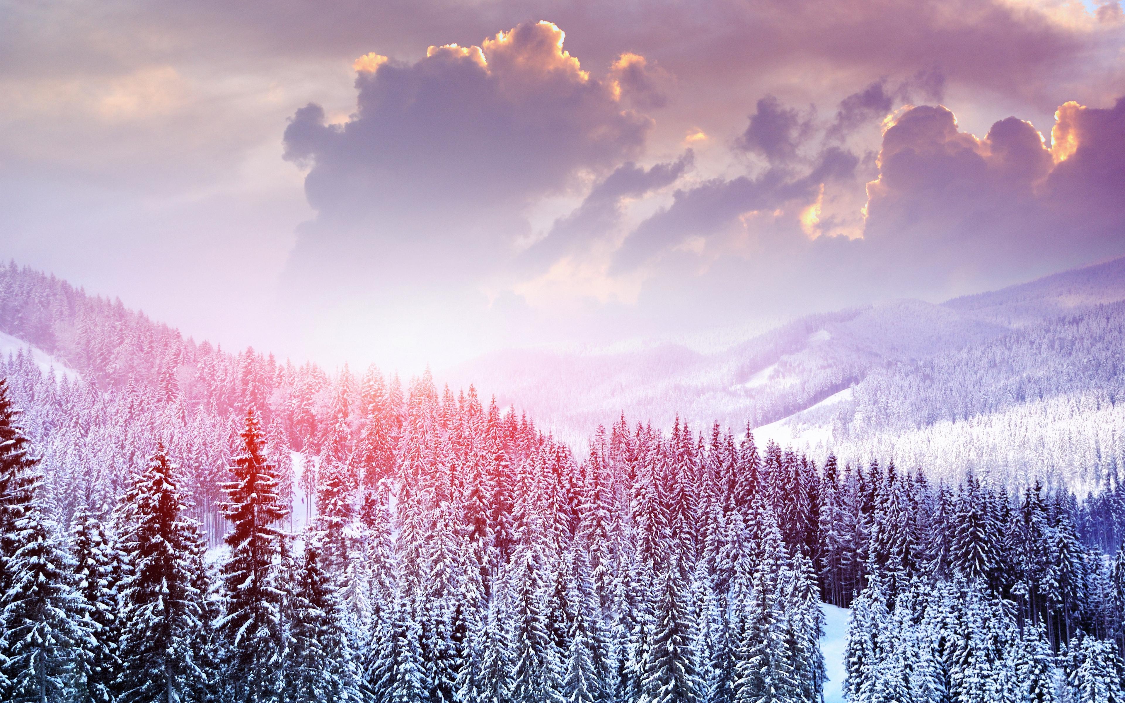 Wallpaper Landscape, Winter, Snow, Trees, Mountains