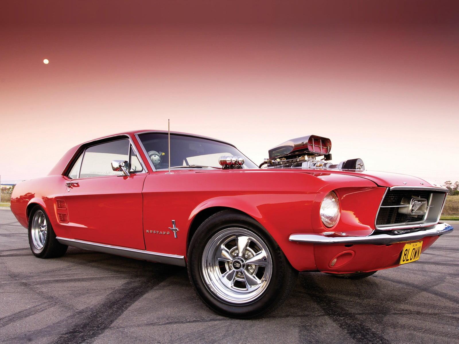 Classic red coupe, car, Ford Mustang HD wallpaper