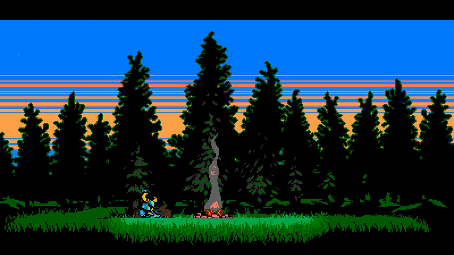 Green pine trees illustration, Shovel Knight, video games, pixel