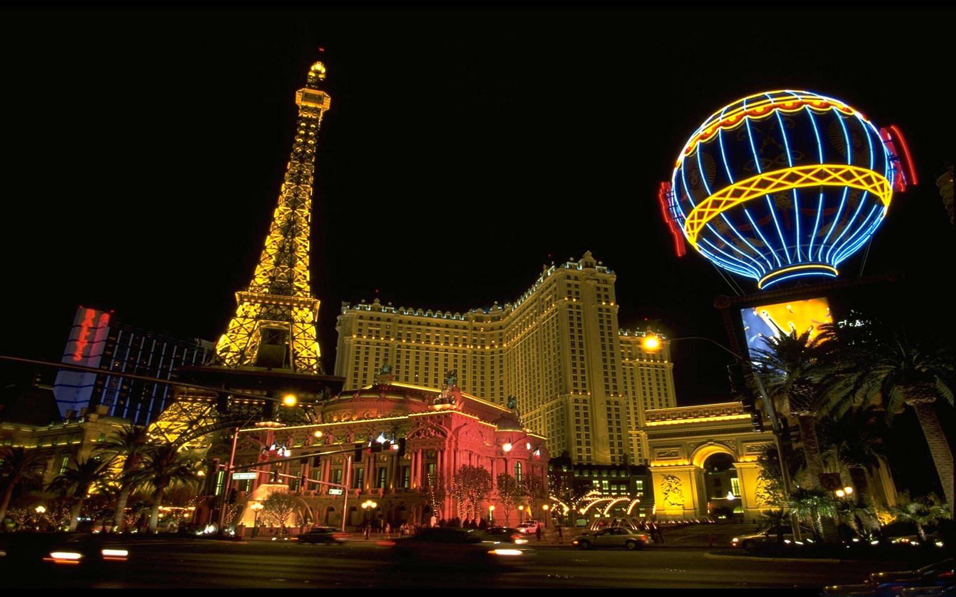 Las Vegas Nevada City At Night Paris Eiffel Tower HD Wallpaper