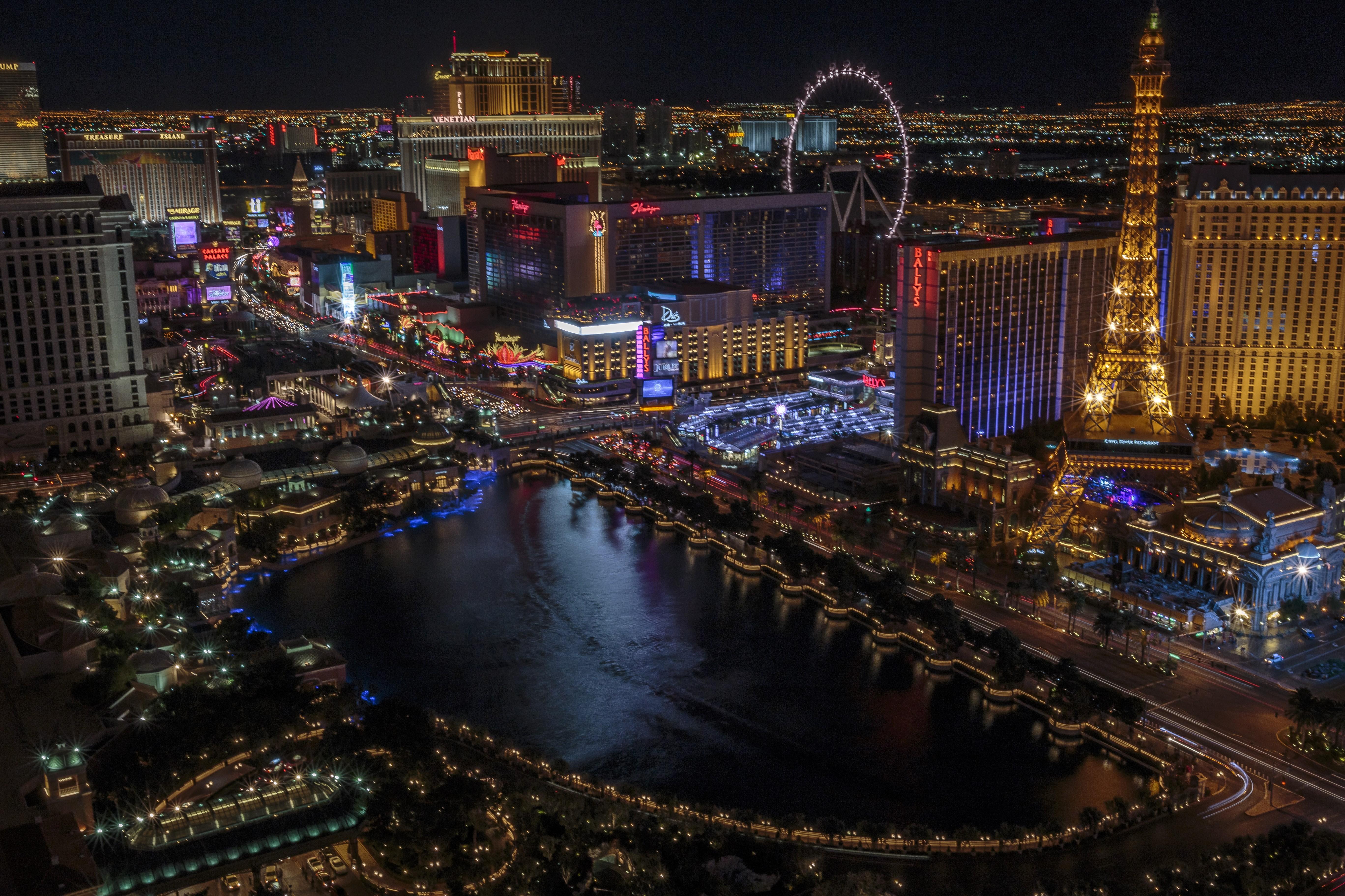 Photos Las Vegas Eiffel Tower USA From above night time 5472x3648