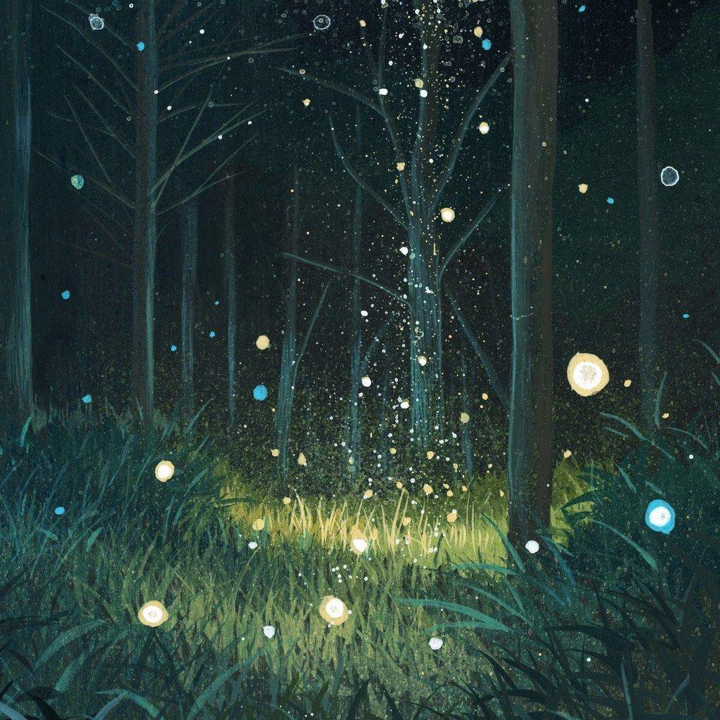 Beautiful fireflies anime scene wallpaper iPad mini 1024x1024 12