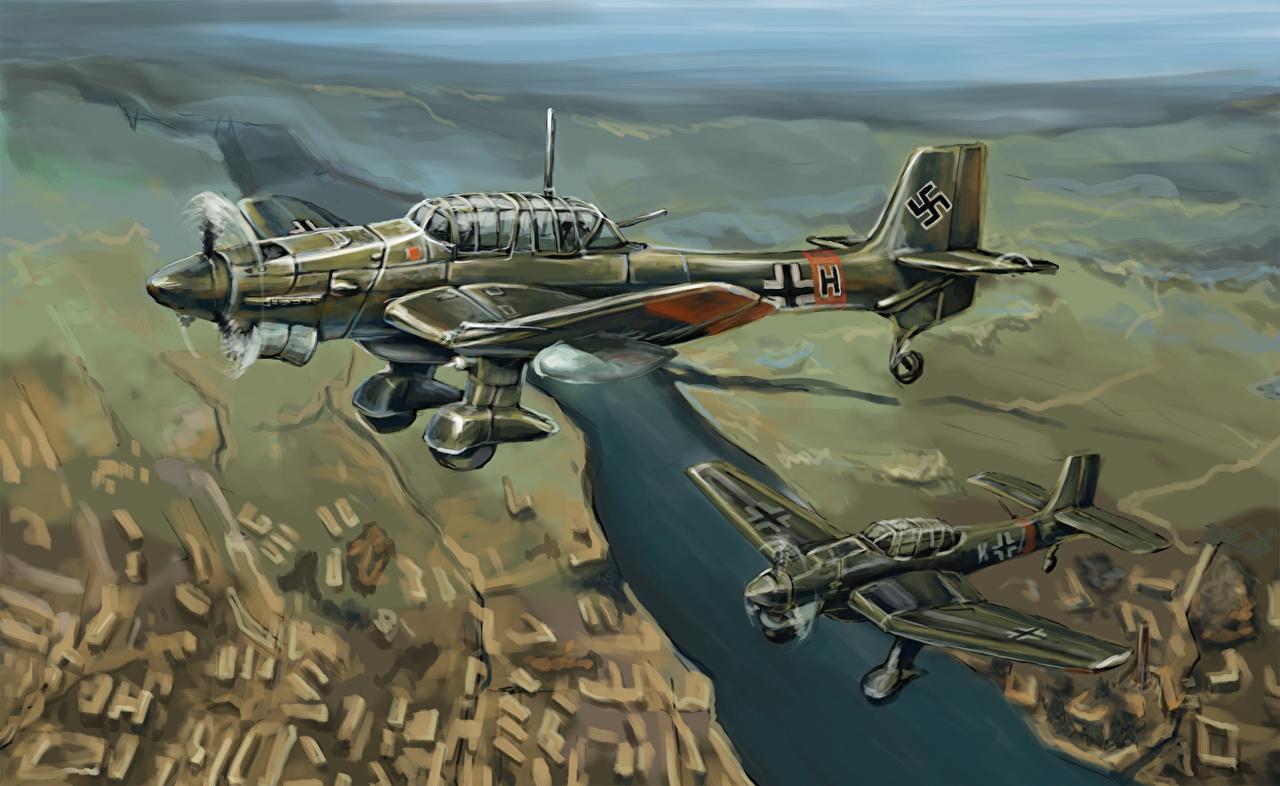 Wallpaper Airplane German Junkers Ju.87 Stuka Painting Art Army