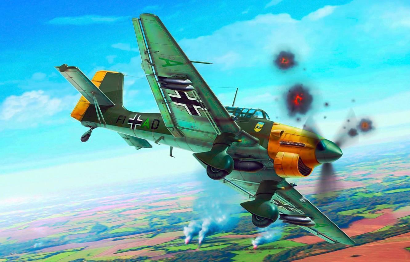 Wallpaper war, art, airplane, painting, aviation, ww Junkers Ju