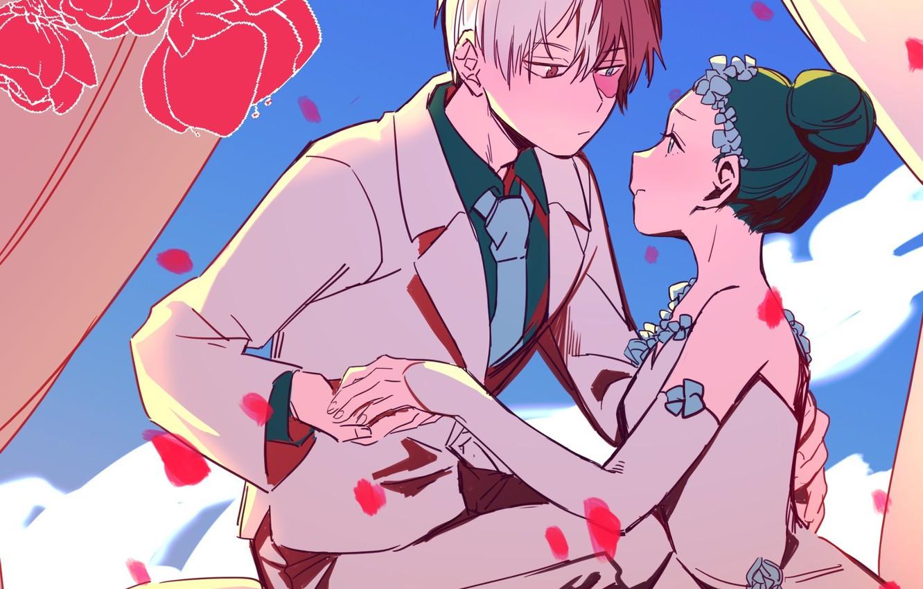 Wallpaper wedding, My hero Academy, My Hero Academia, Boku No Hero Academy, Todoroki Shoto, Airoso Momo image for desktop, section сёнэн