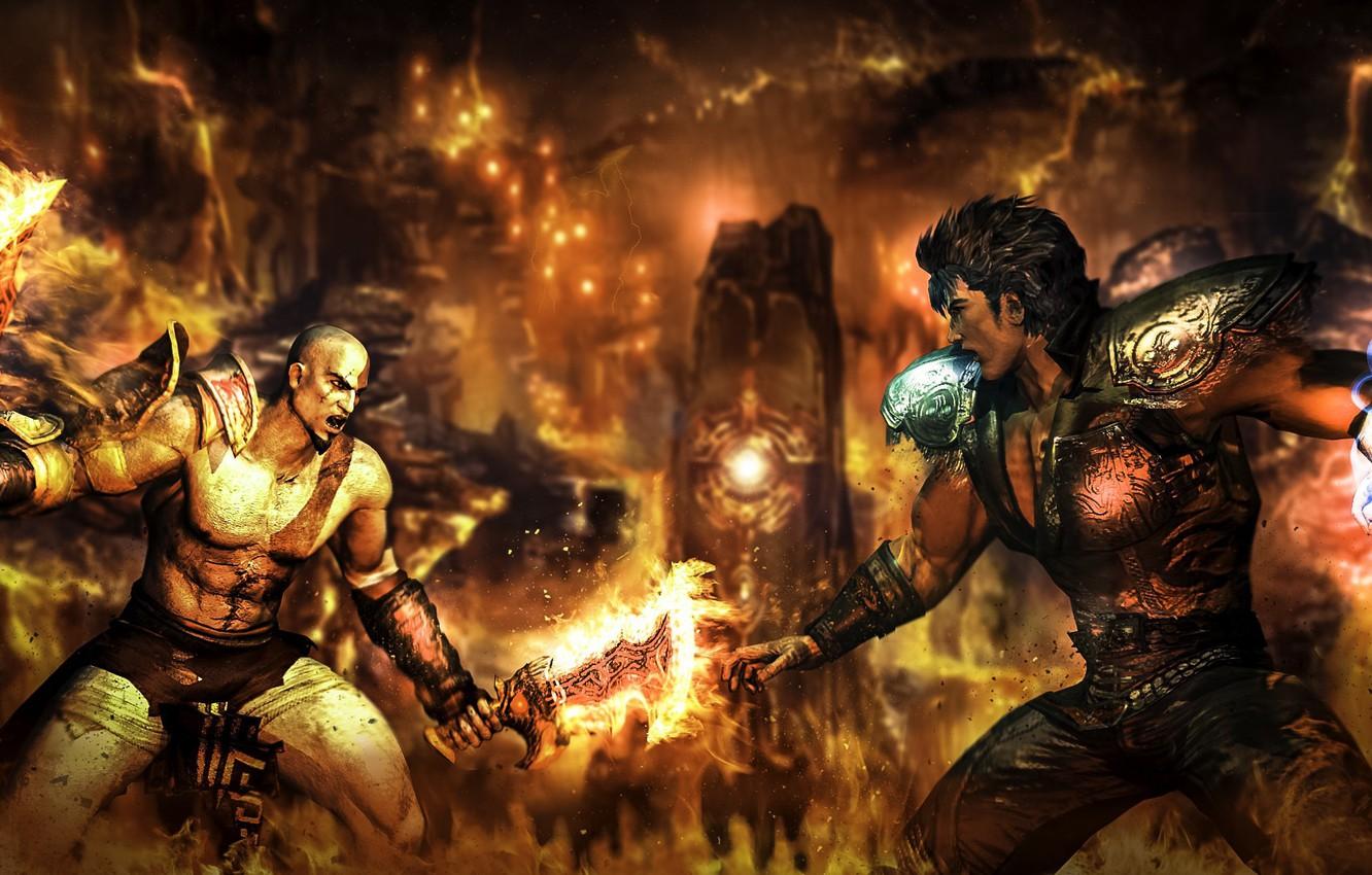 Wallpaper game, Kratos, God of War, anime, spartan, strong, blade of chaos, god slayer, ghost of sparta, GoW, by ken Hokuto no Ken, Kenshiro image for desktop, section игры