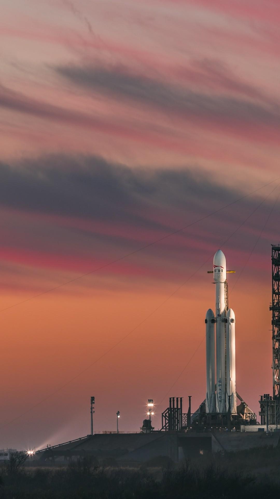 Download 1080x1920 Falcon Heavy, Sky, Sunset, Rocket, Spacex