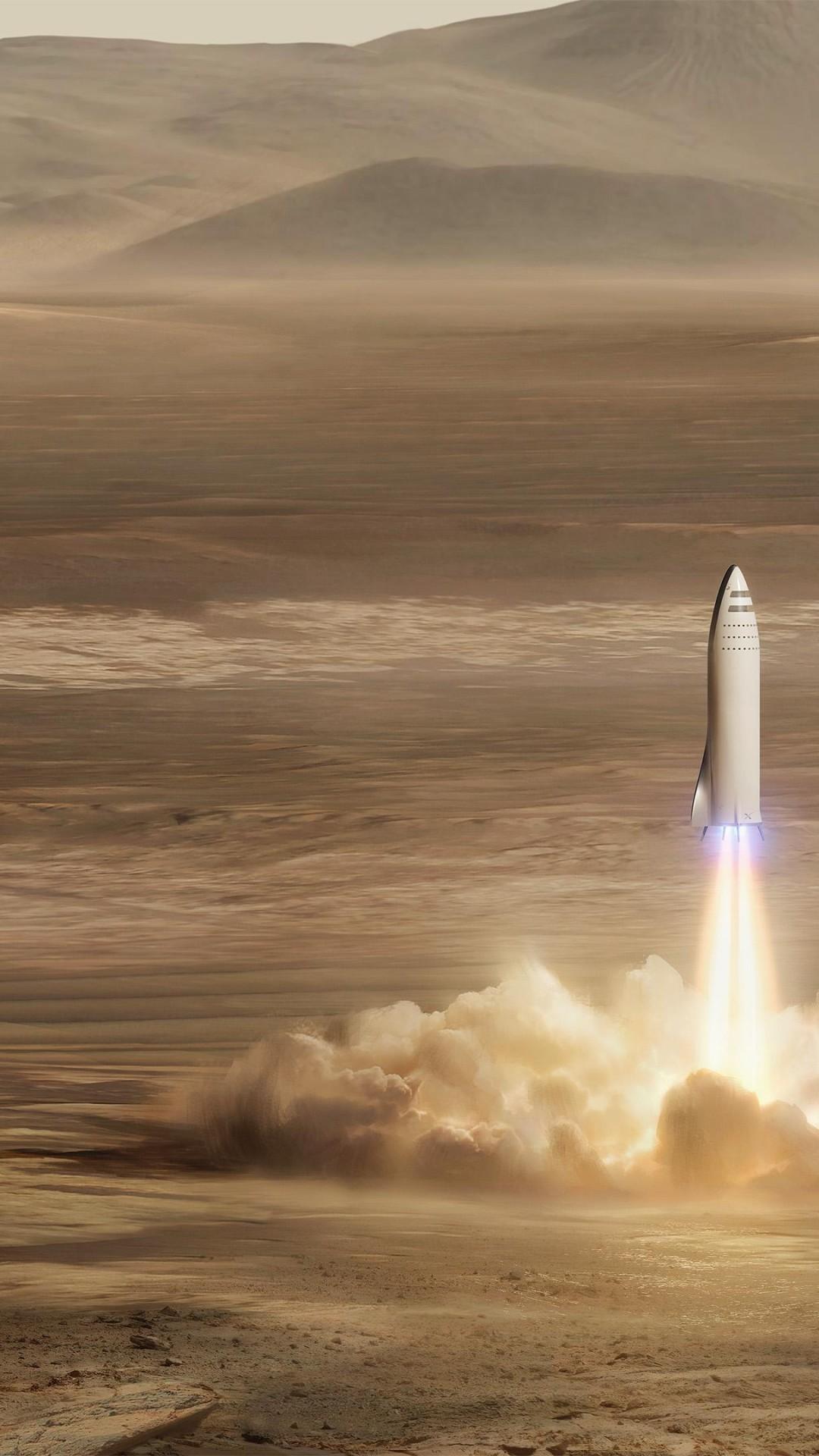 Download 1080x1920 Spacex Bfr, Rocket Launch, Mars Wallpaper