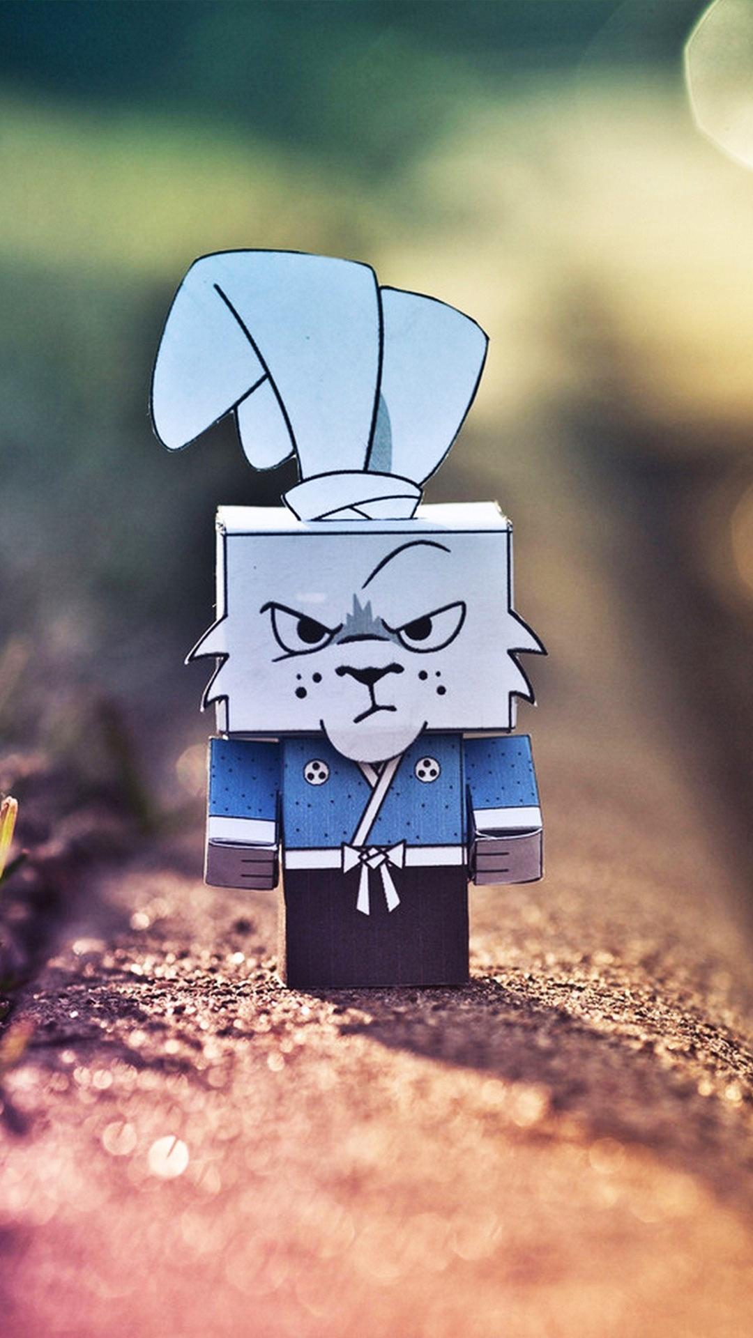 Cute Grumpy Cardboard Rabbit Android Wallpaper free download