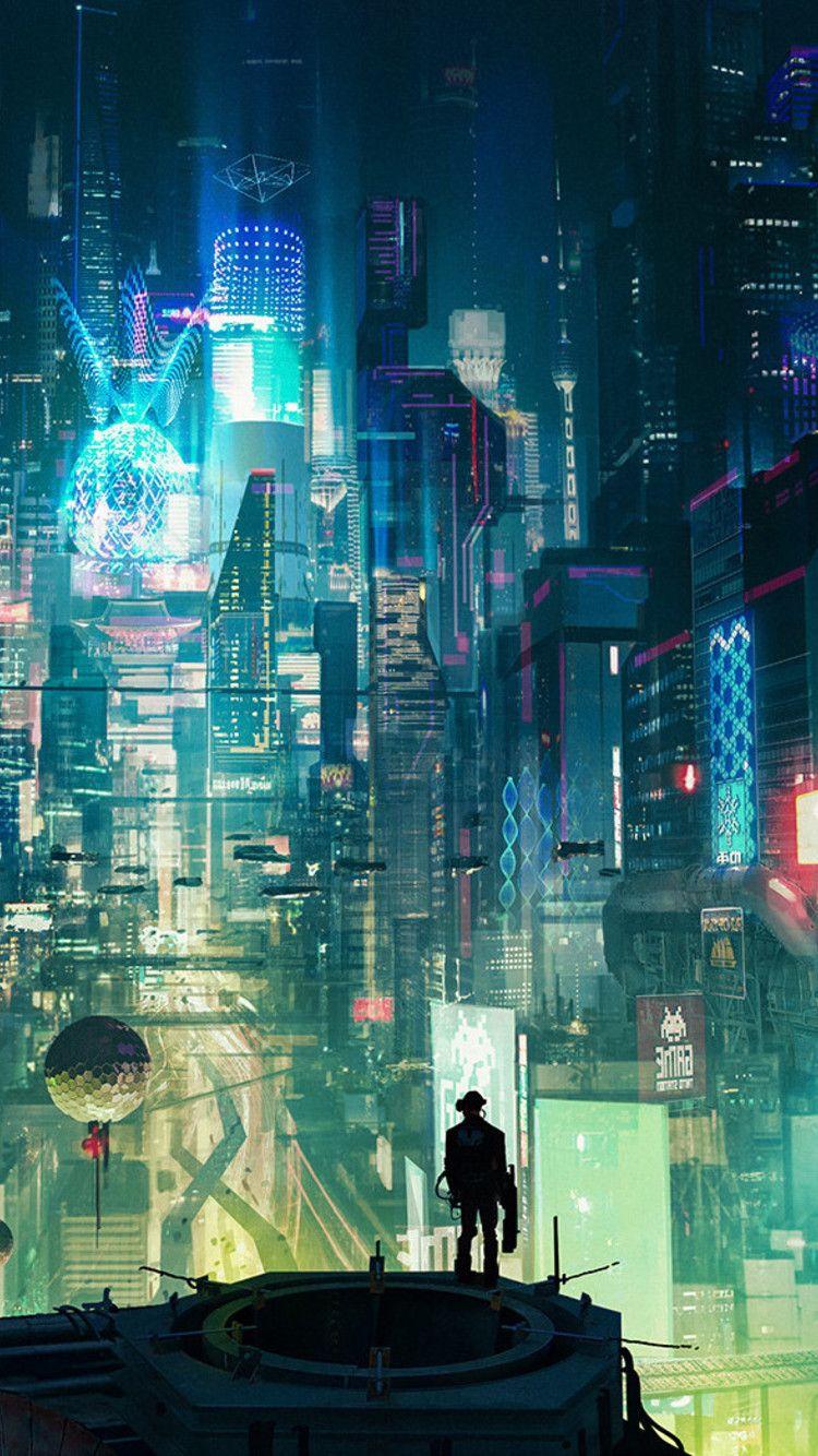 Mobile wallpaper: Cyberpunk, City, Miscellaneous, Machine, Person