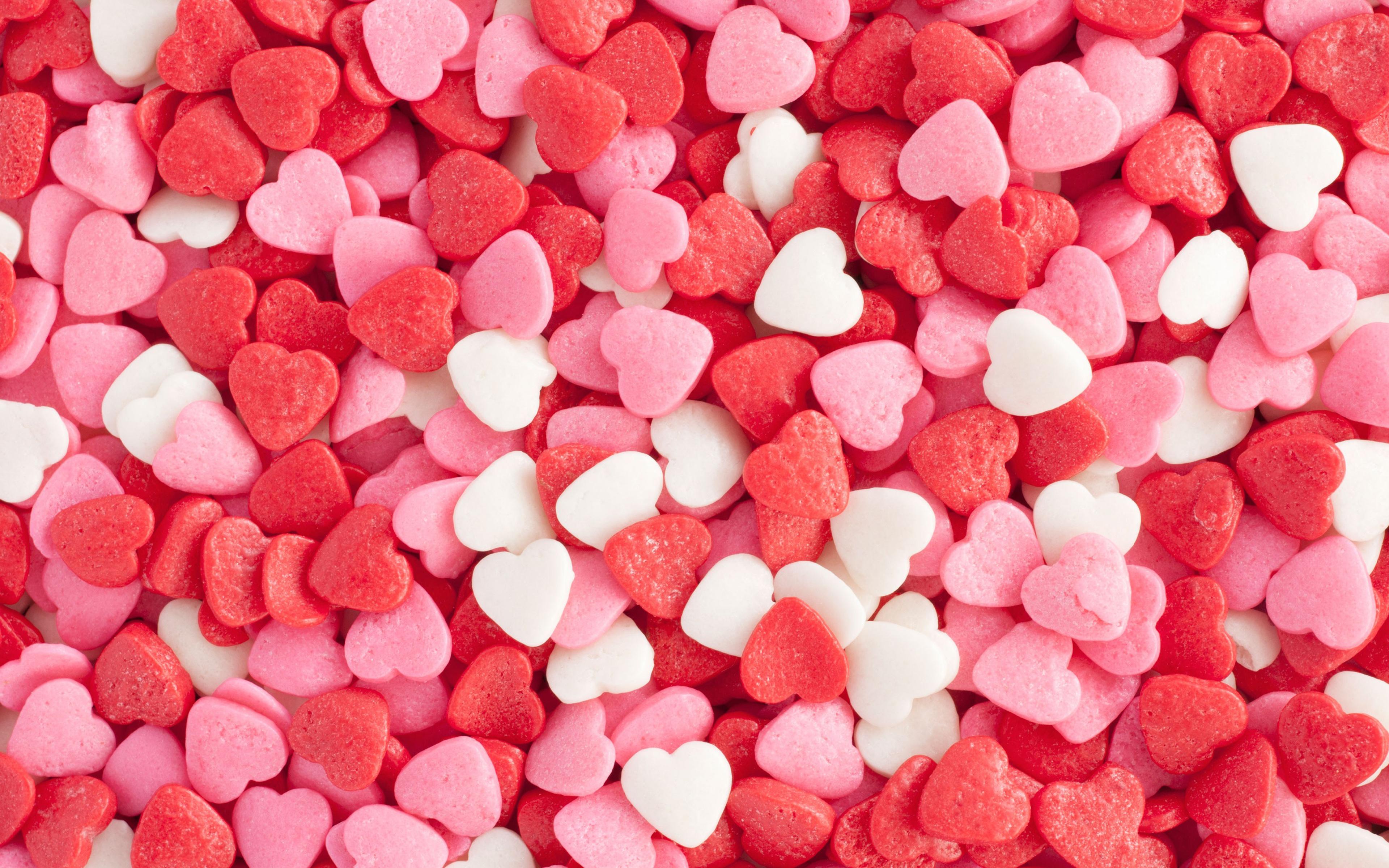 Download wallpaper hearts, candy, 4k, sweets, love texture