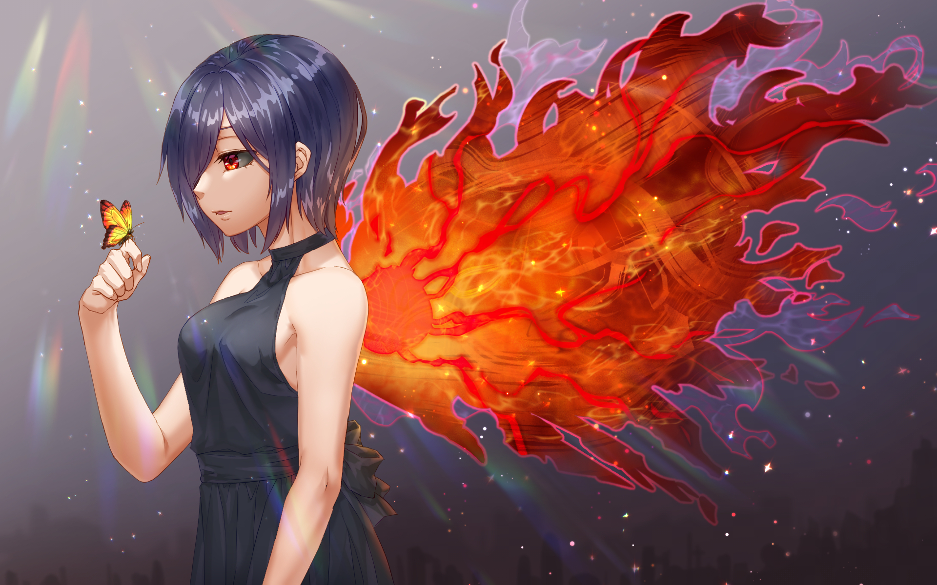 Wallpaper Of Anime, Touka Kirishima, Tokyo Ghoul, Fire