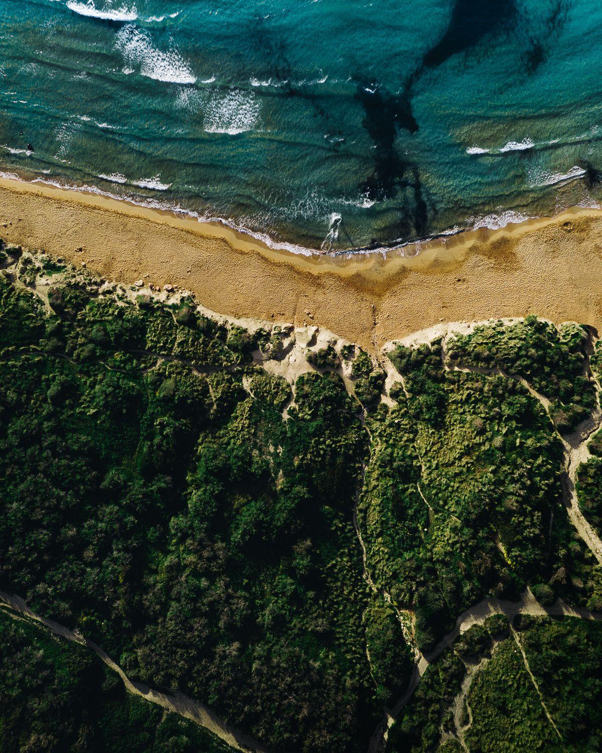 Green colours of spring in the Maltese Riviera, the beach of Ghajn