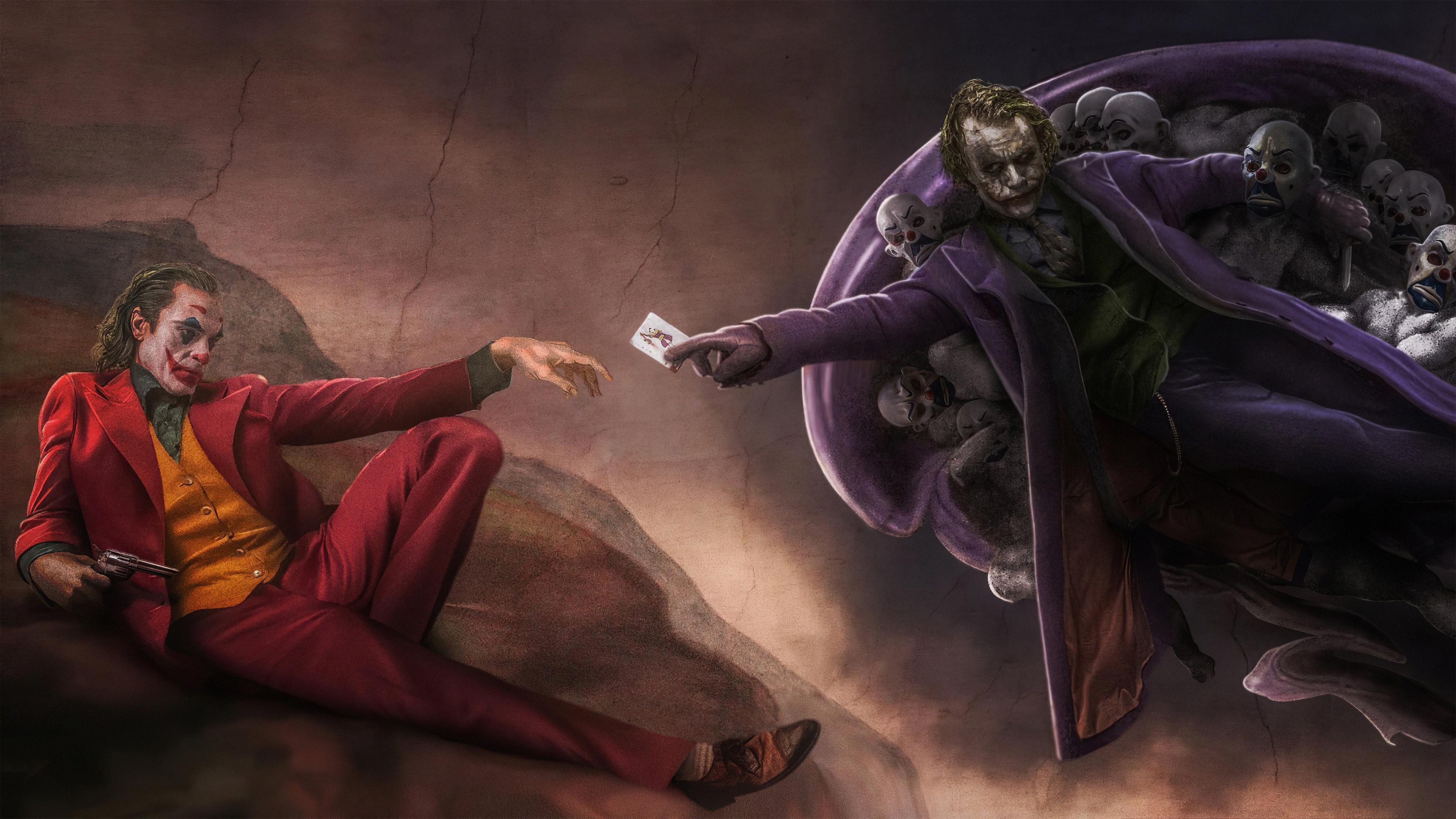 Joker as Joaquin Phoenix and Heath Ledger in Michelangelo painting